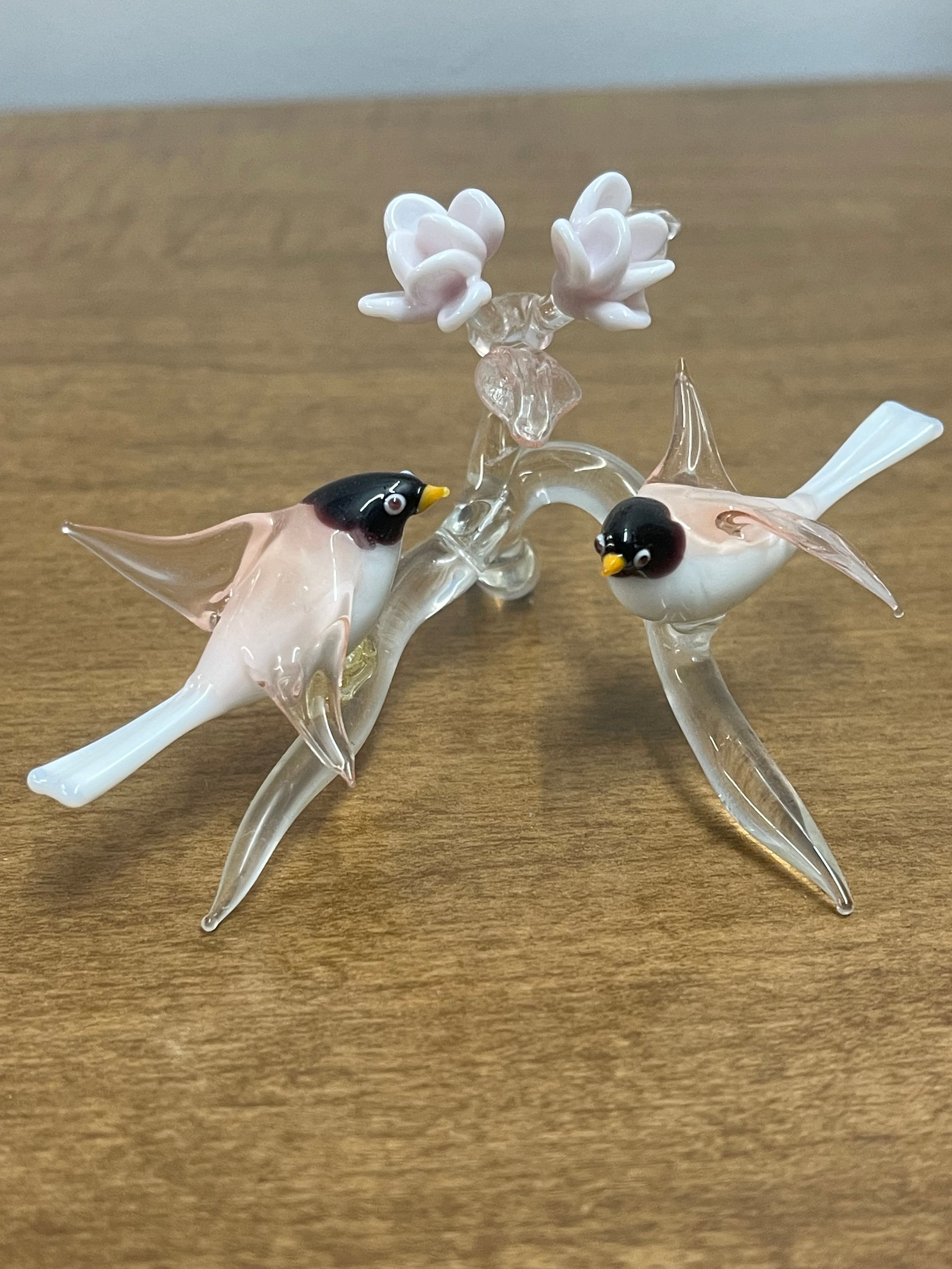 Hand-Blown Glass Bird & Blossom Figurine