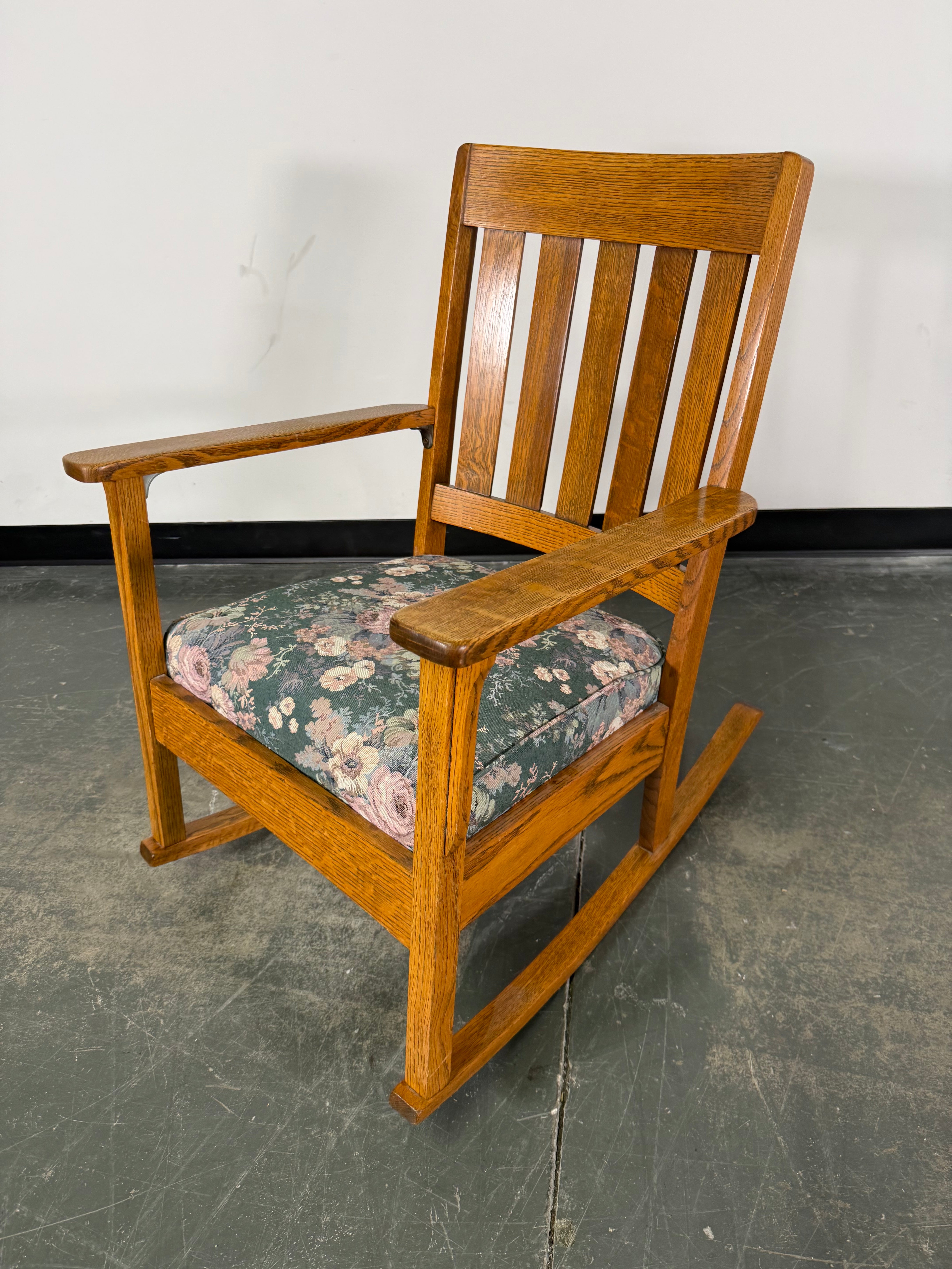 Vintage Wooden Armchair with Floral Upholstered Seat