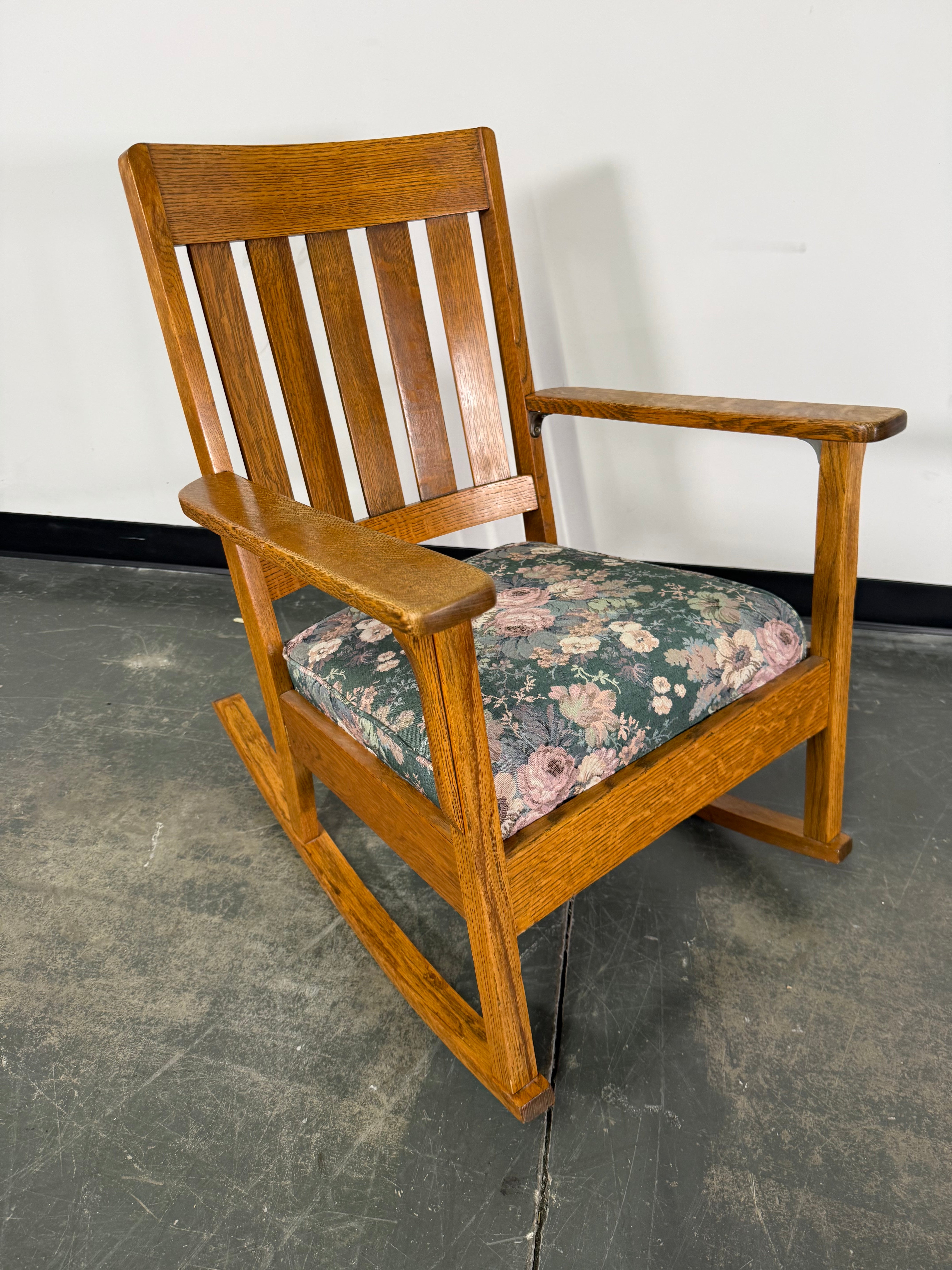Vintage Wooden Armchair with Floral Upholstered Seat