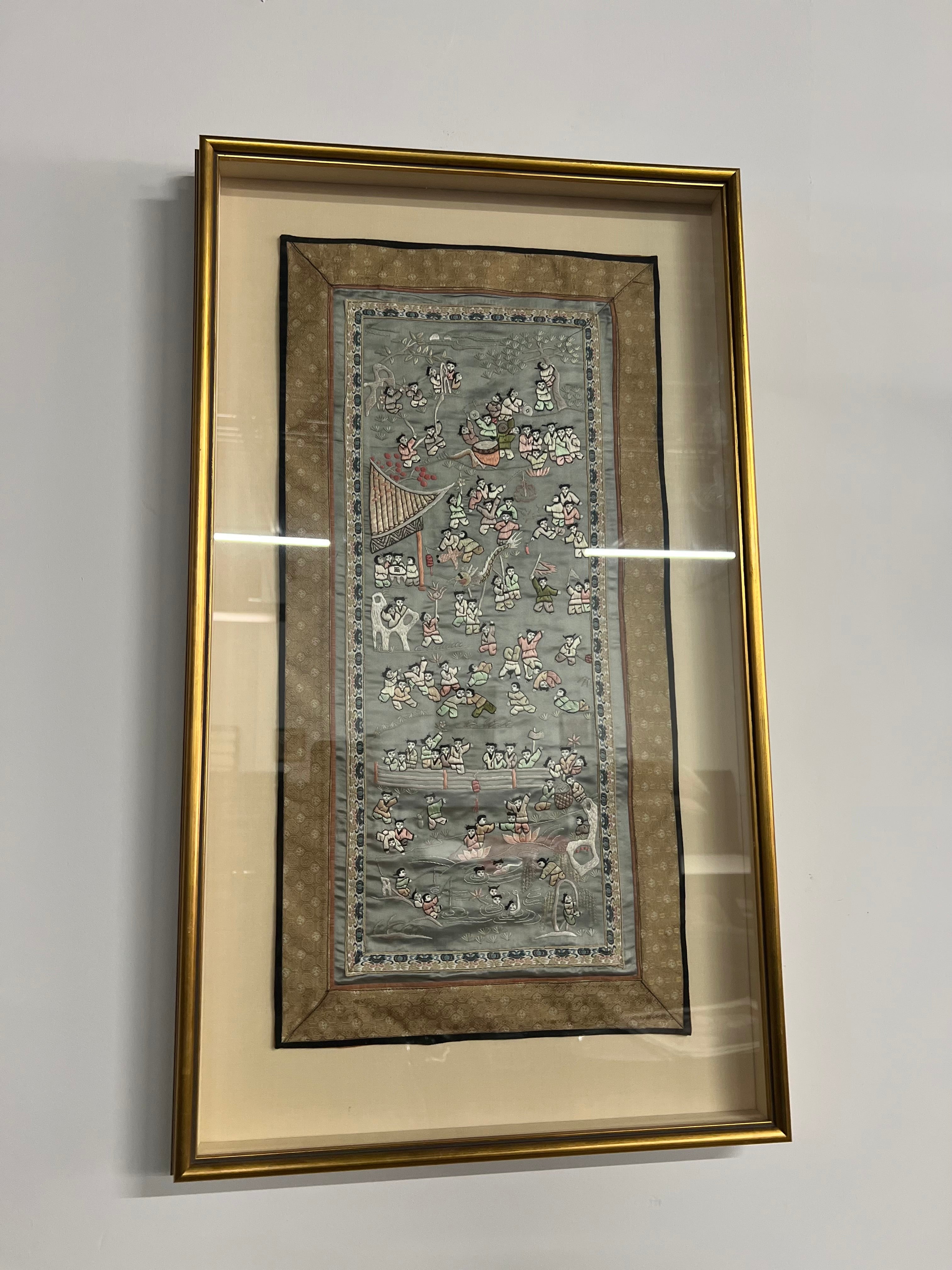 Framed Vintage-Style Textile Art