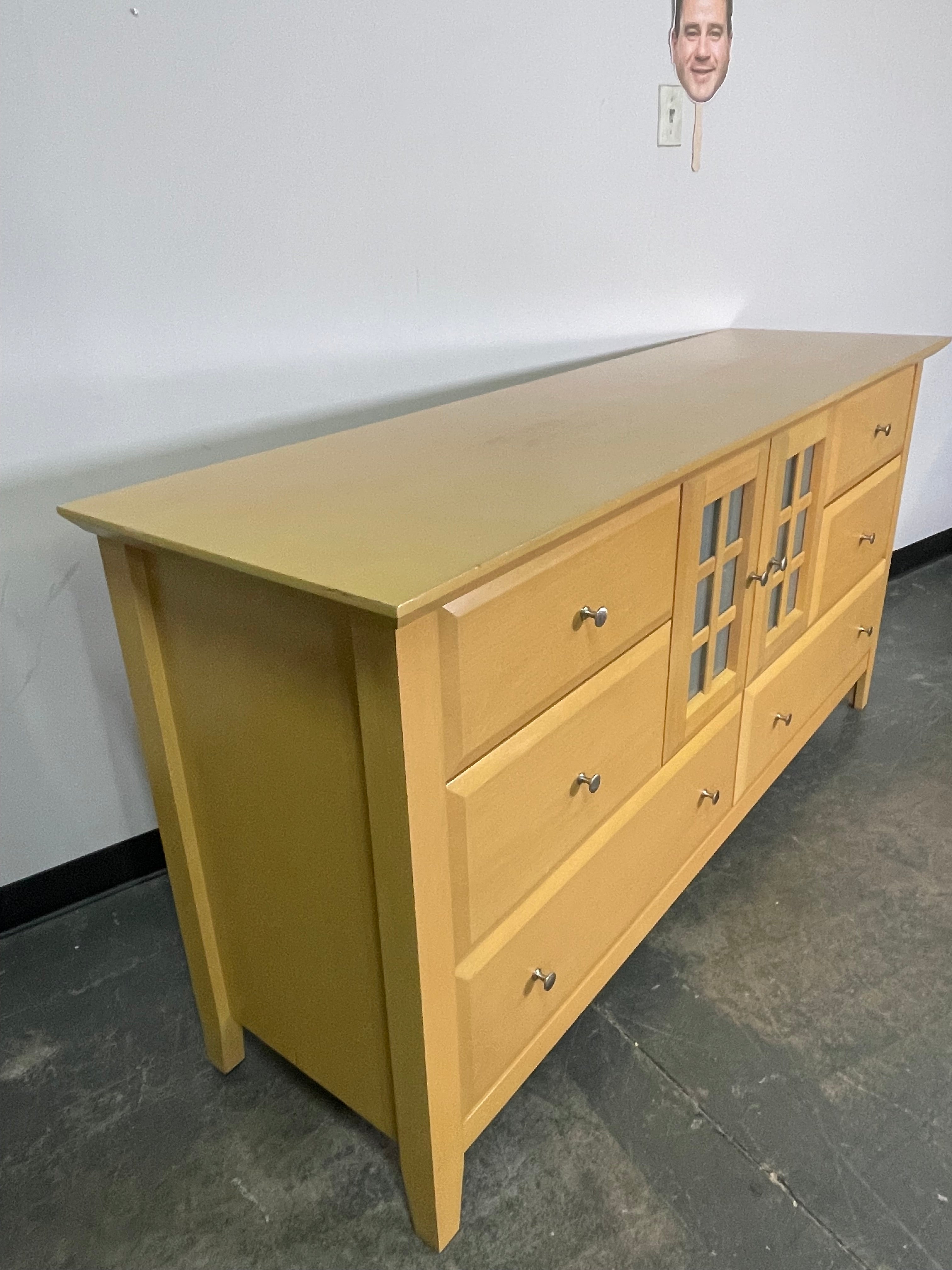 Warm Tan Wood Dresser with Glass Cabinet ✨