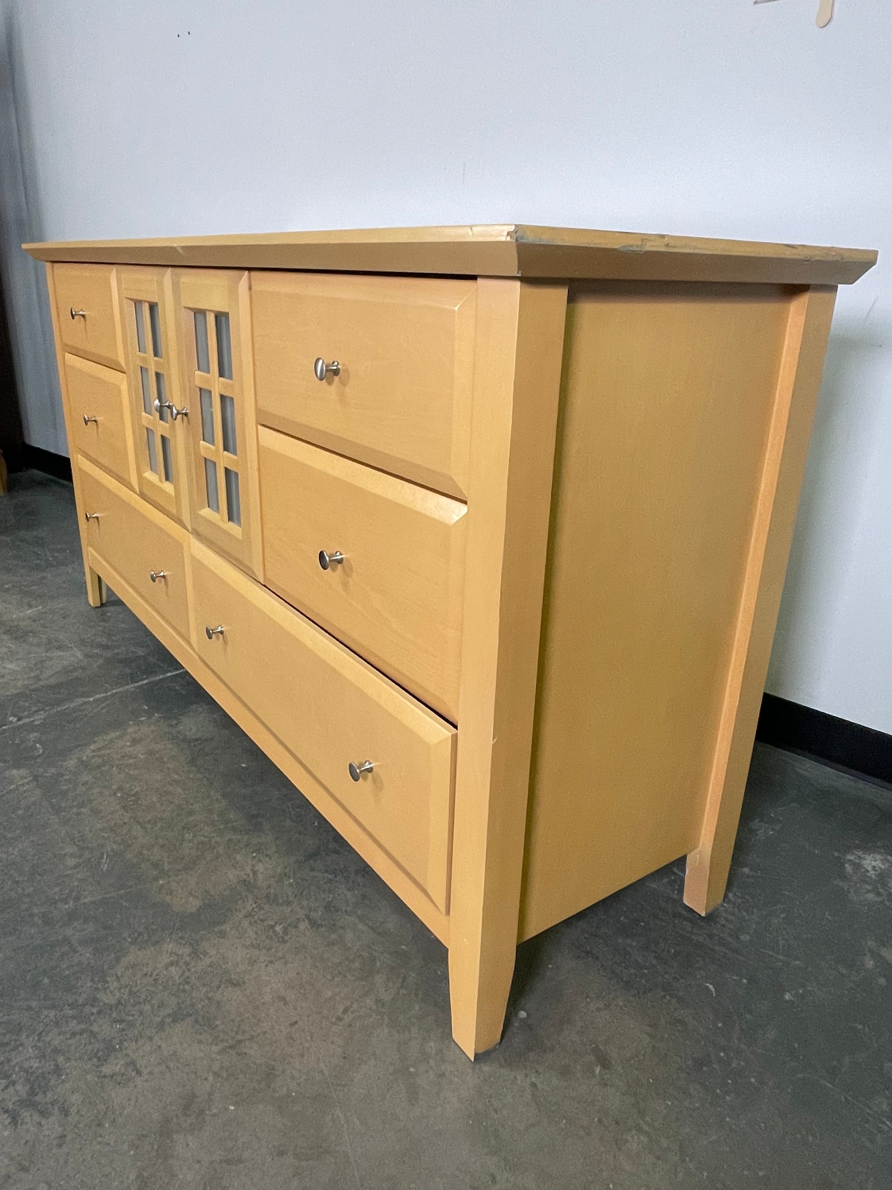 Warm Tan Wood Dresser with Glass Cabinet ✨