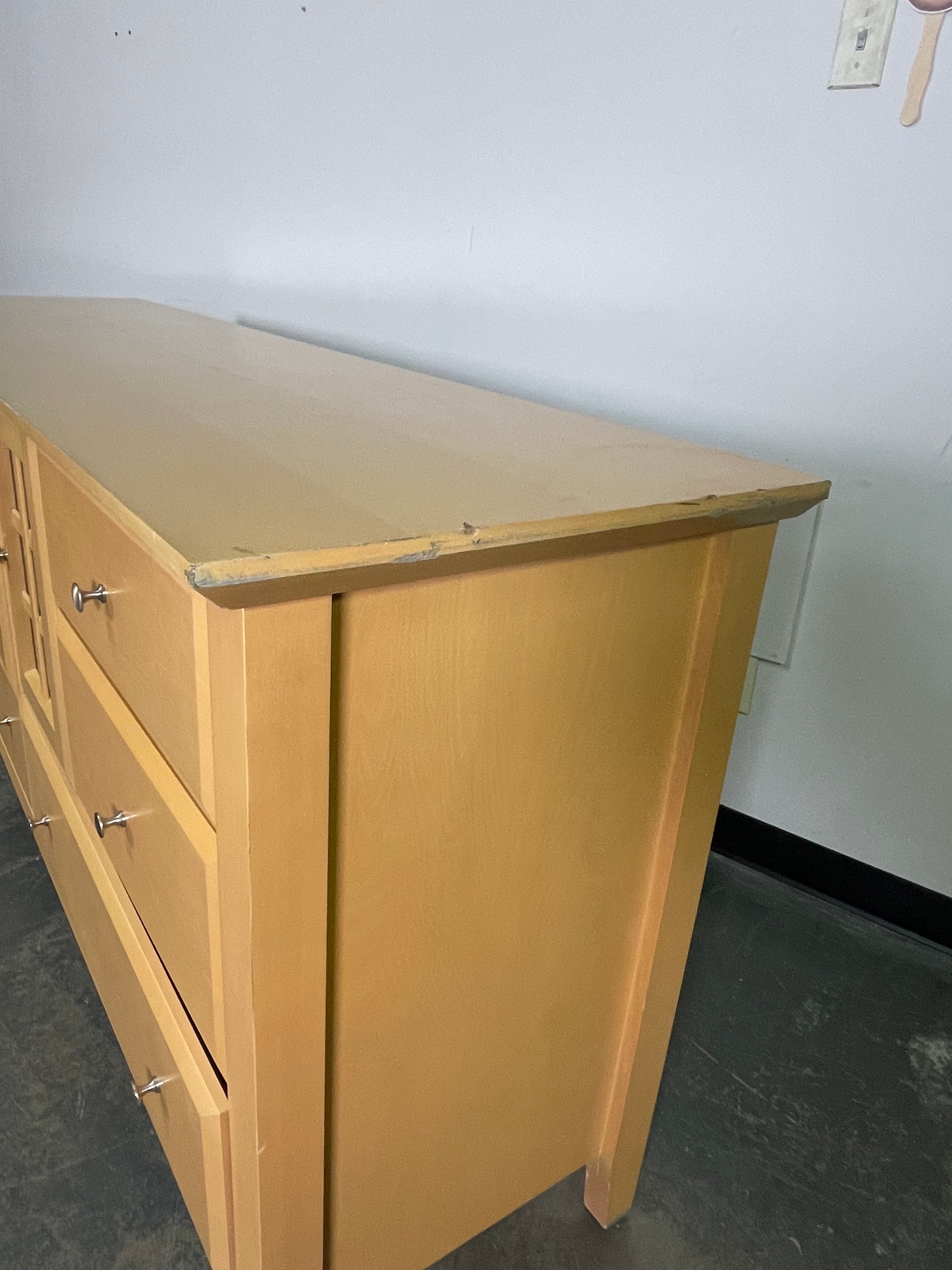 Warm Tan Wood Dresser with Glass Cabinet ✨