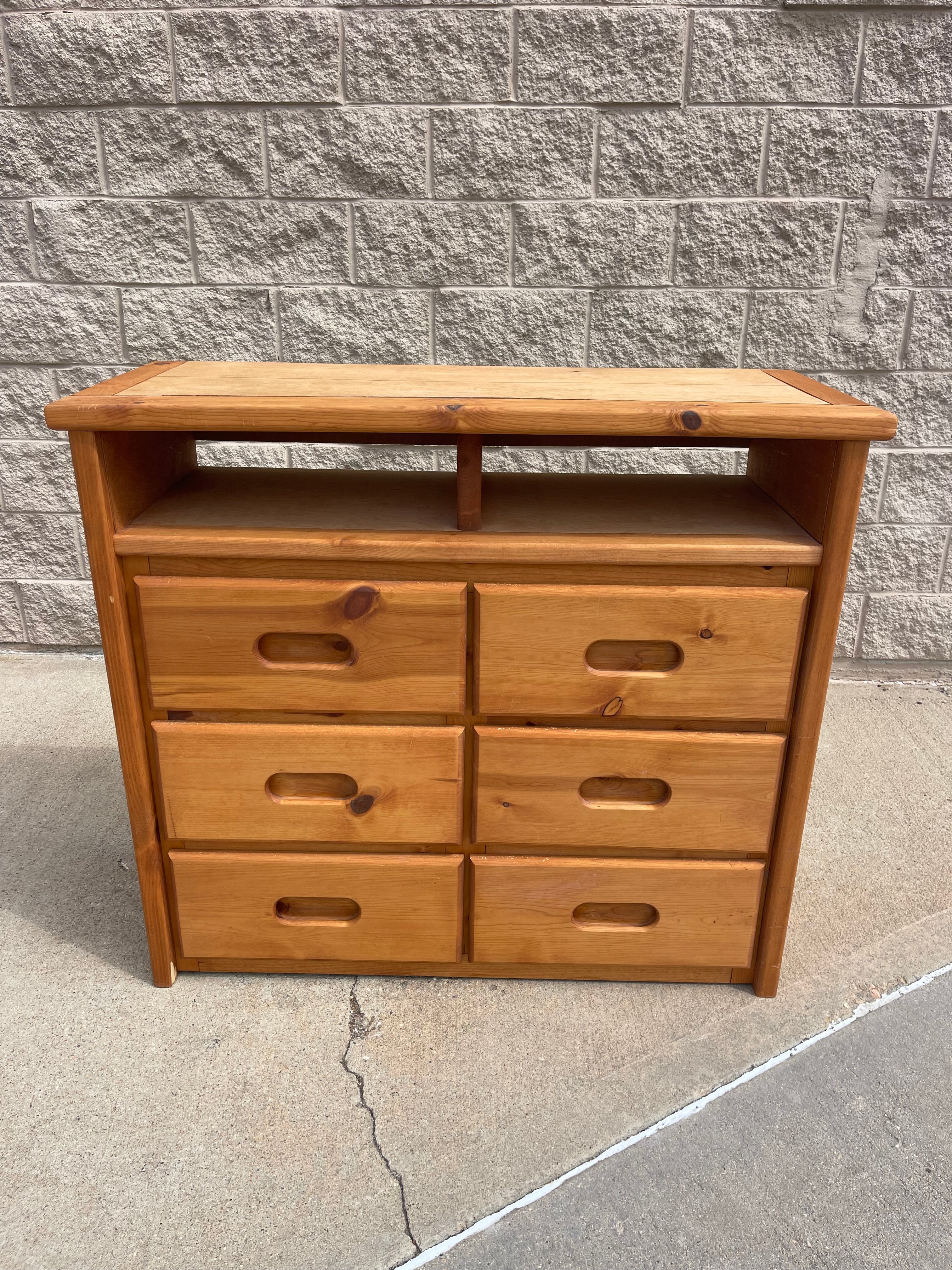 Rustic Pine Storage Dresser with Open Shelf