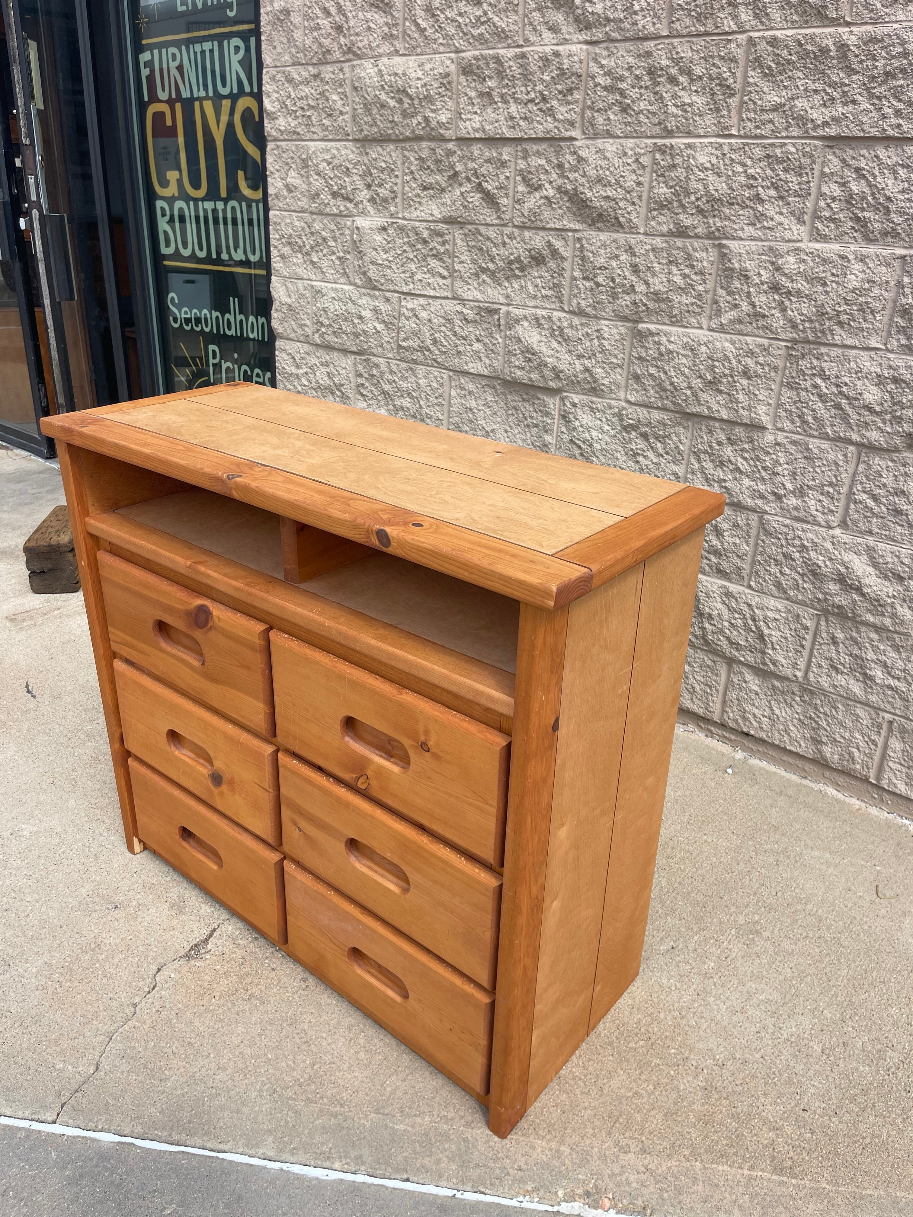 Rustic Pine Storage Dresser with Open Shelf
