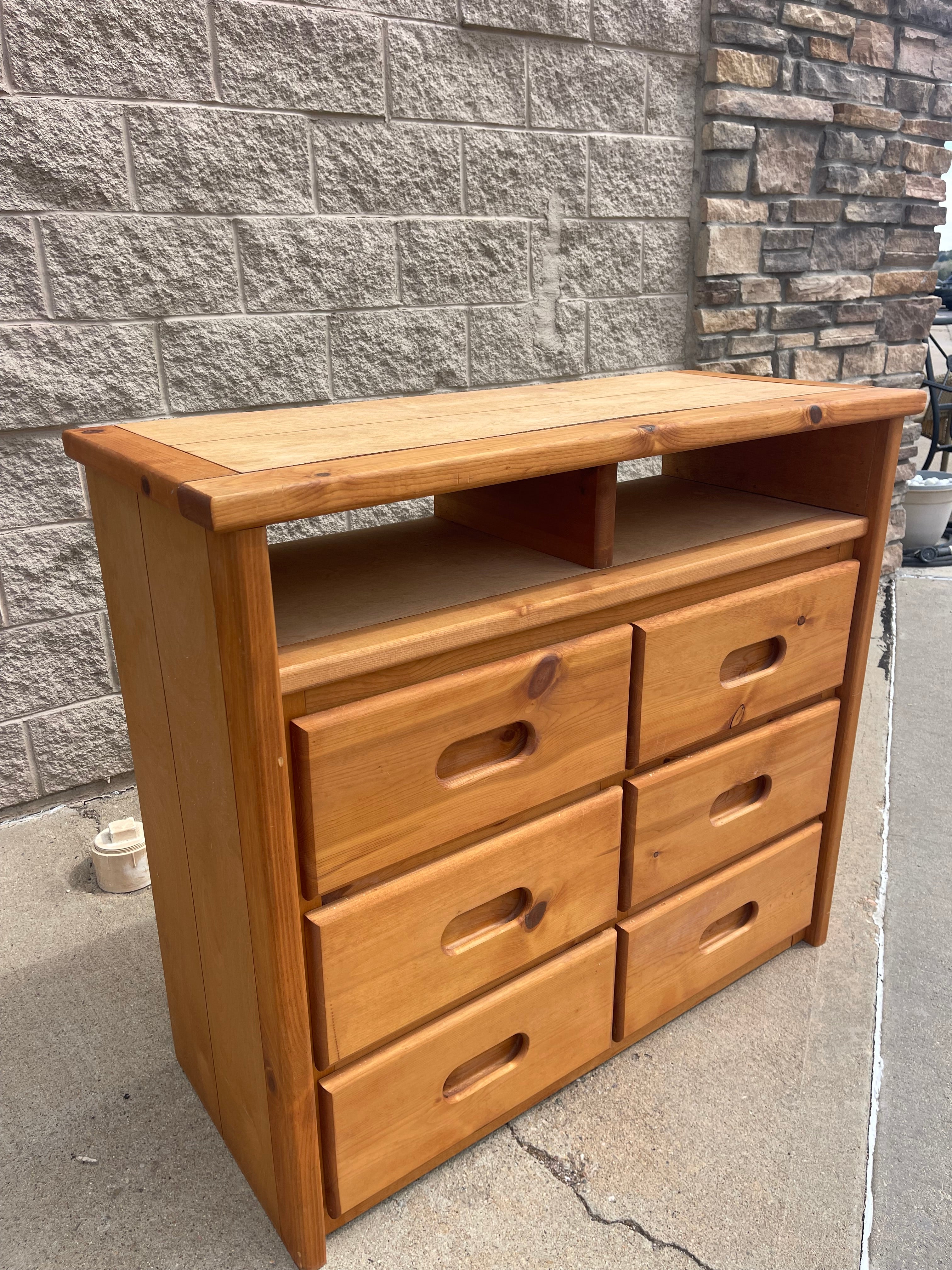 Rustic Pine Storage Dresser with Open Shelf