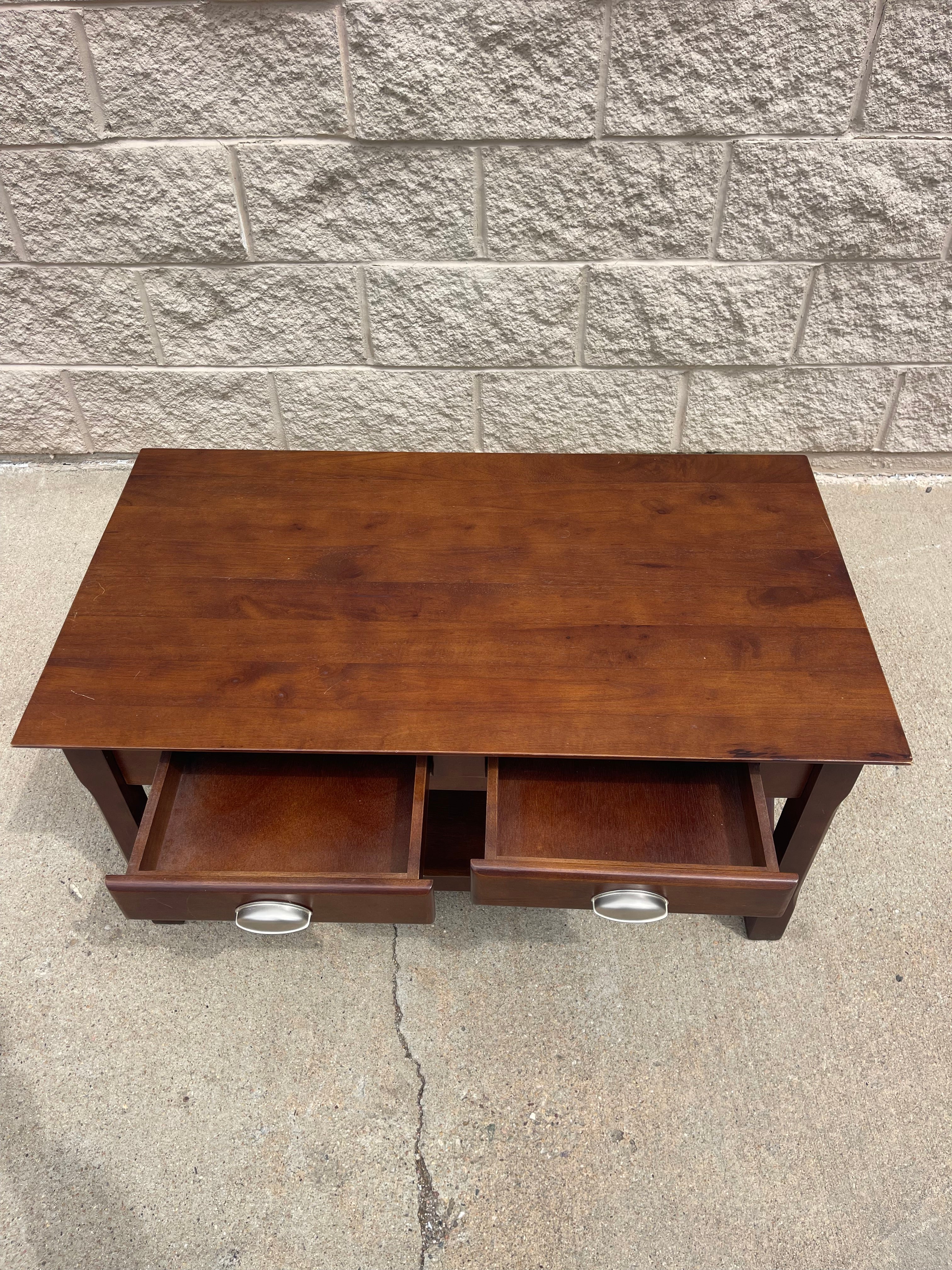 Warm Cherry Coffee Table with Drawers & Shelf