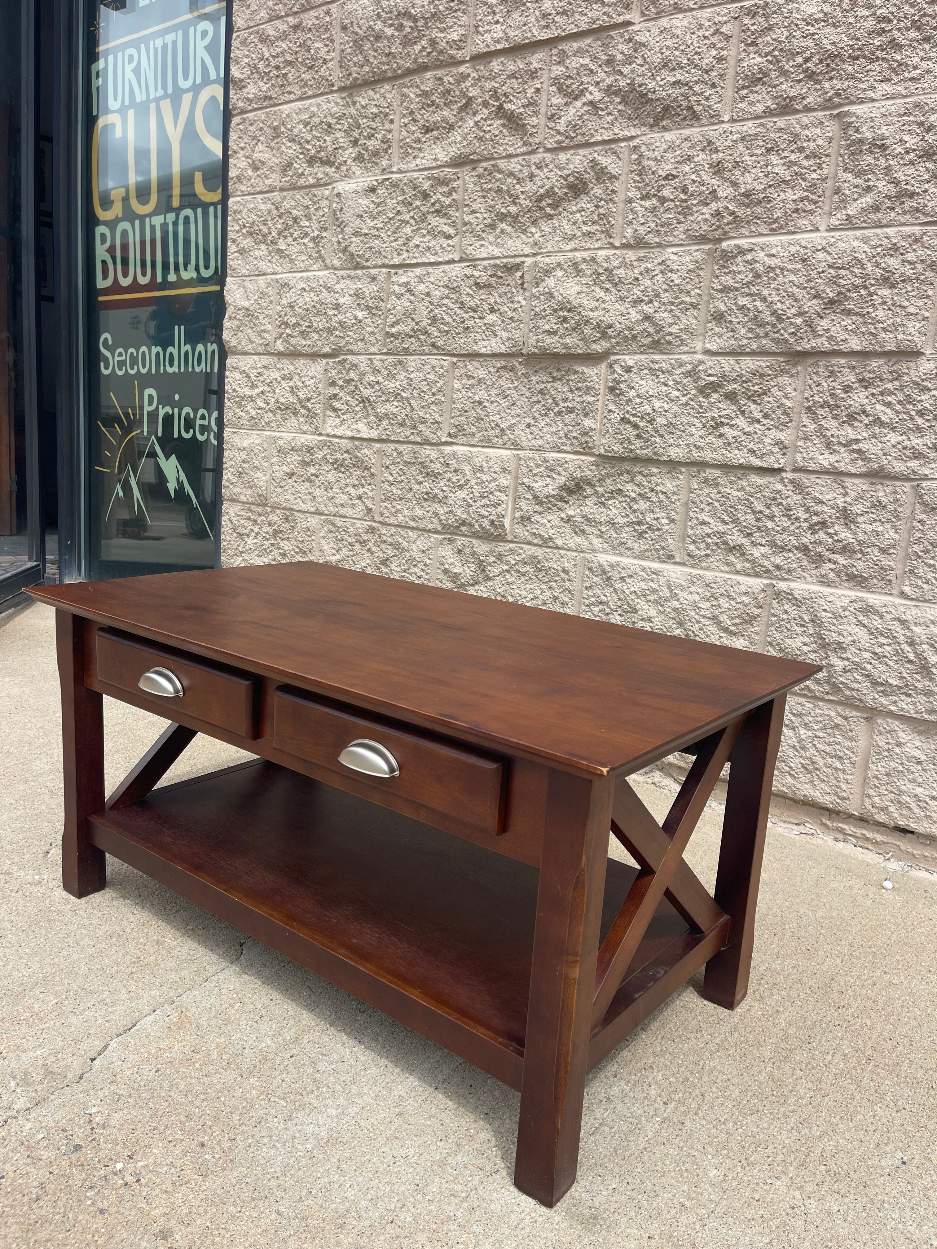 Warm Cherry Coffee Table with Drawers & Shelf