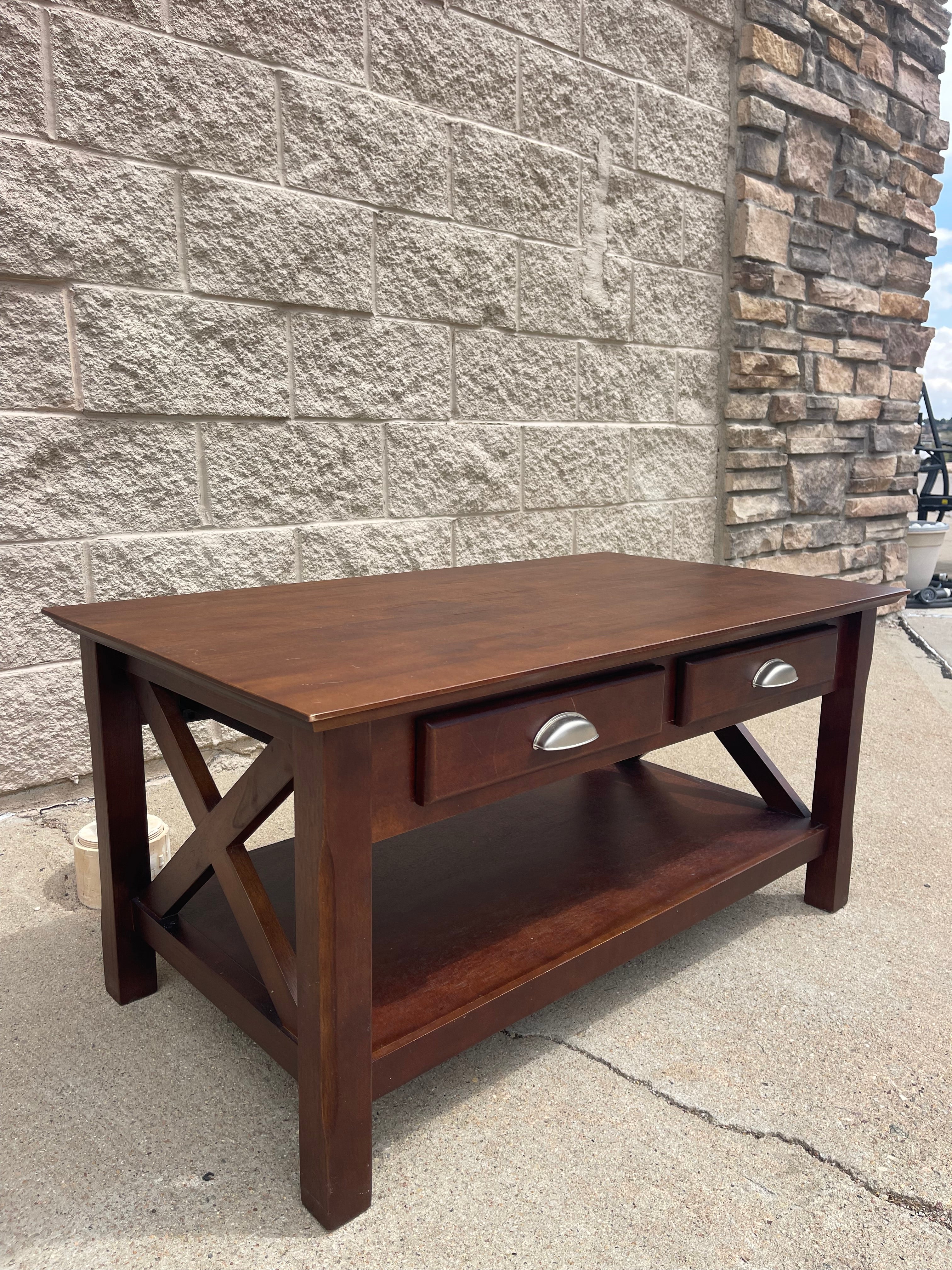Warm Cherry Coffee Table with Drawers & Shelf