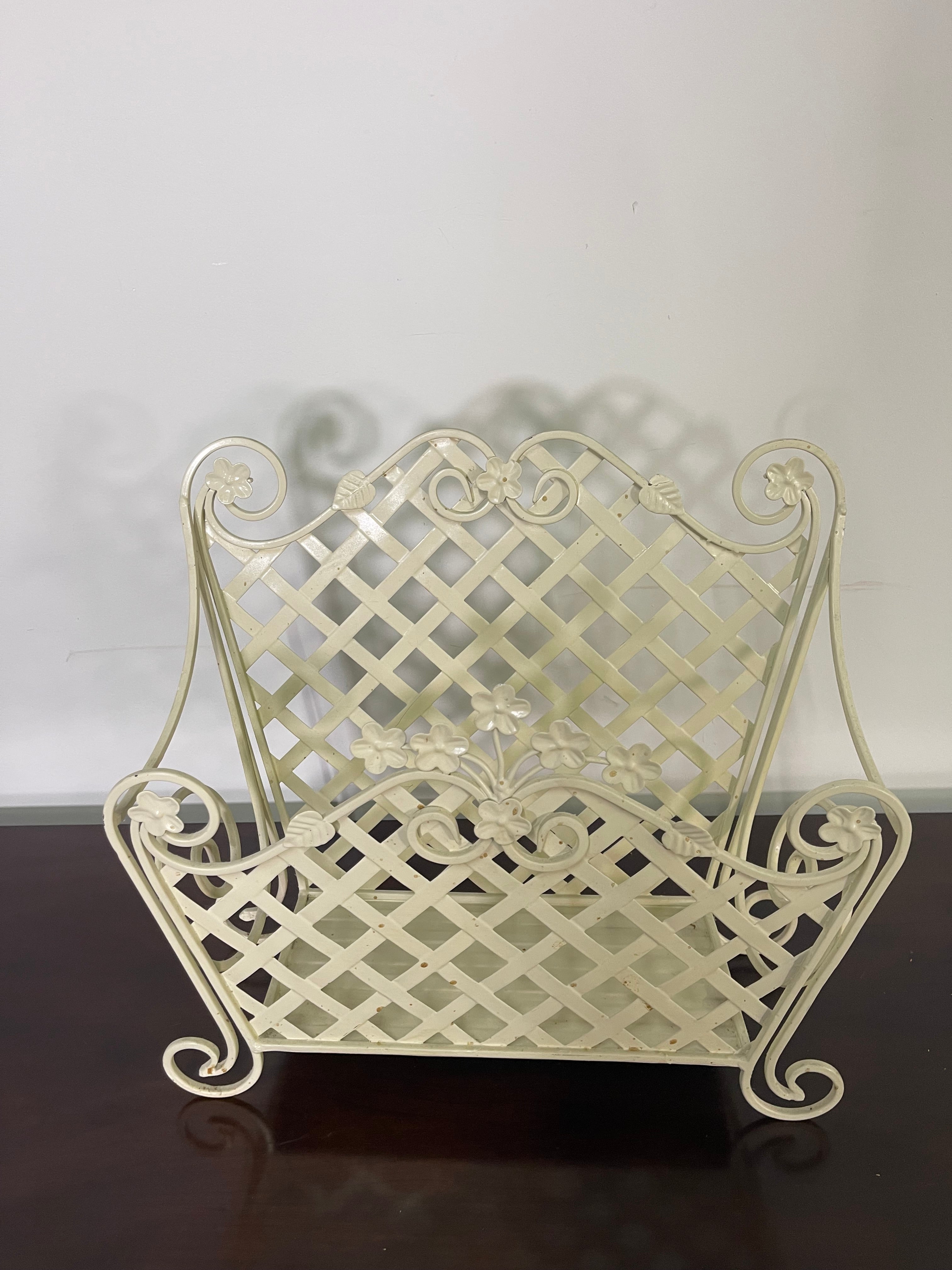 Charming Vintage Floral Metal Magazine Rack