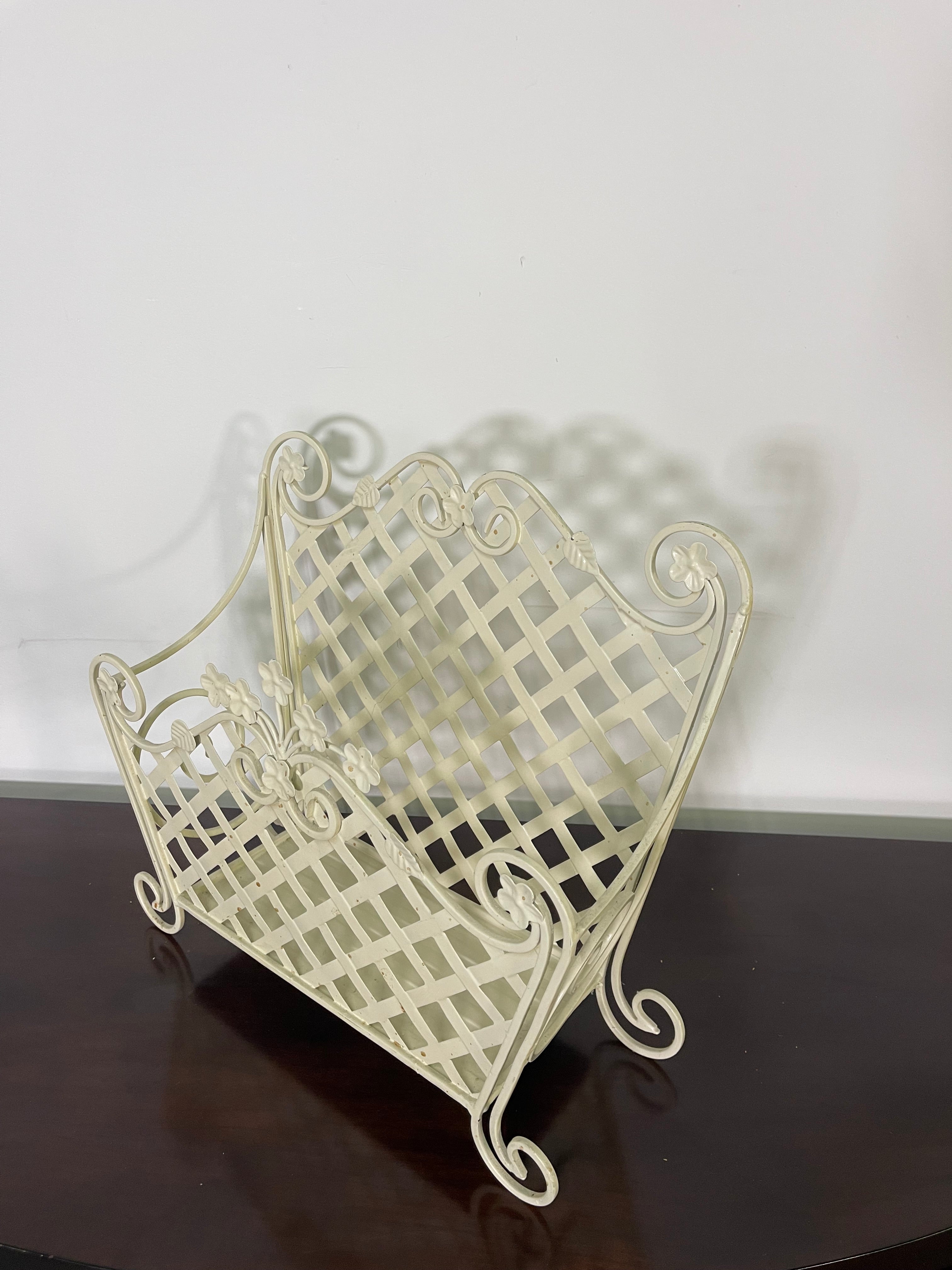 Charming Vintage Floral Metal Magazine Rack