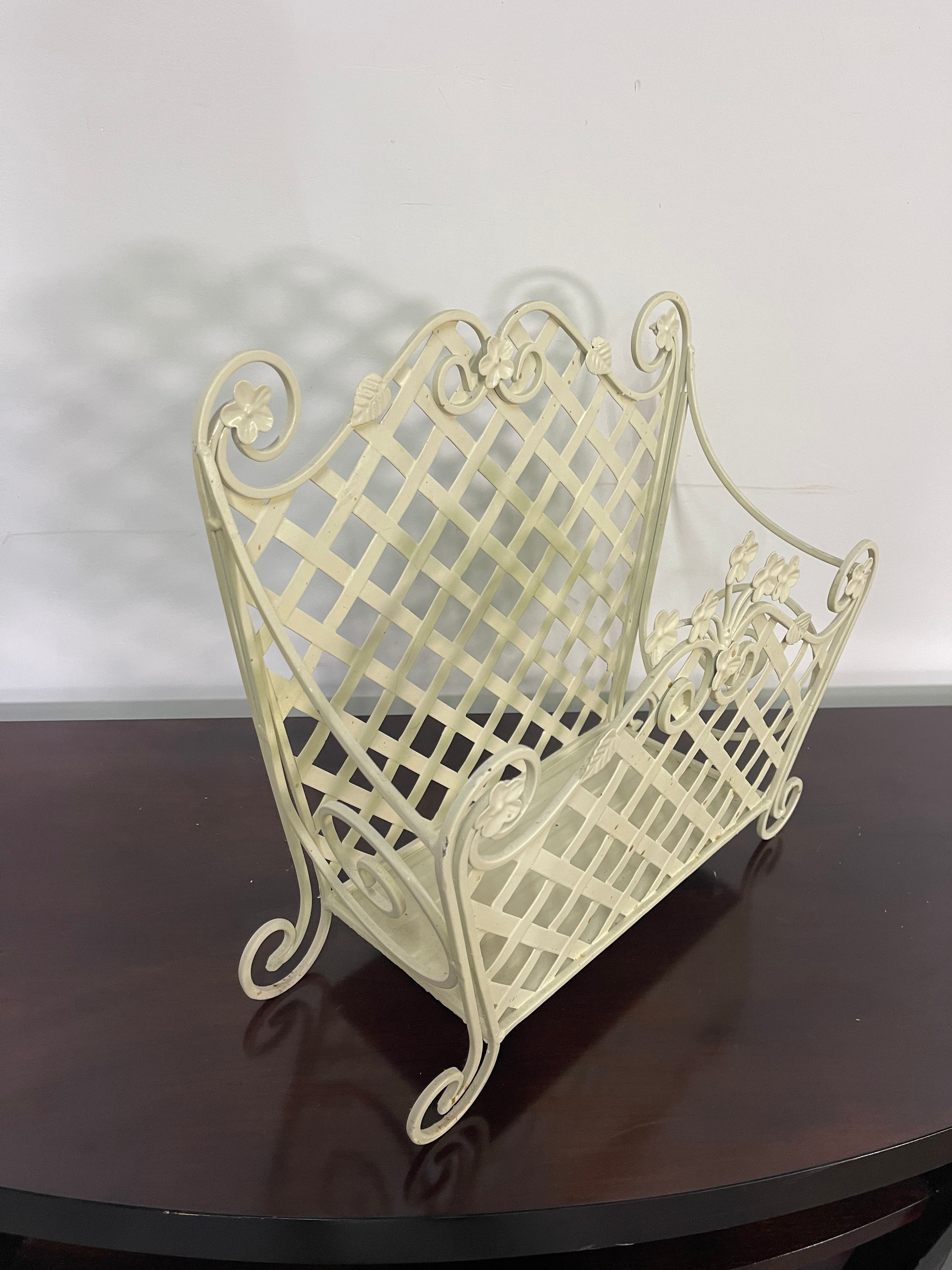 Charming Vintage Floral Metal Magazine Rack