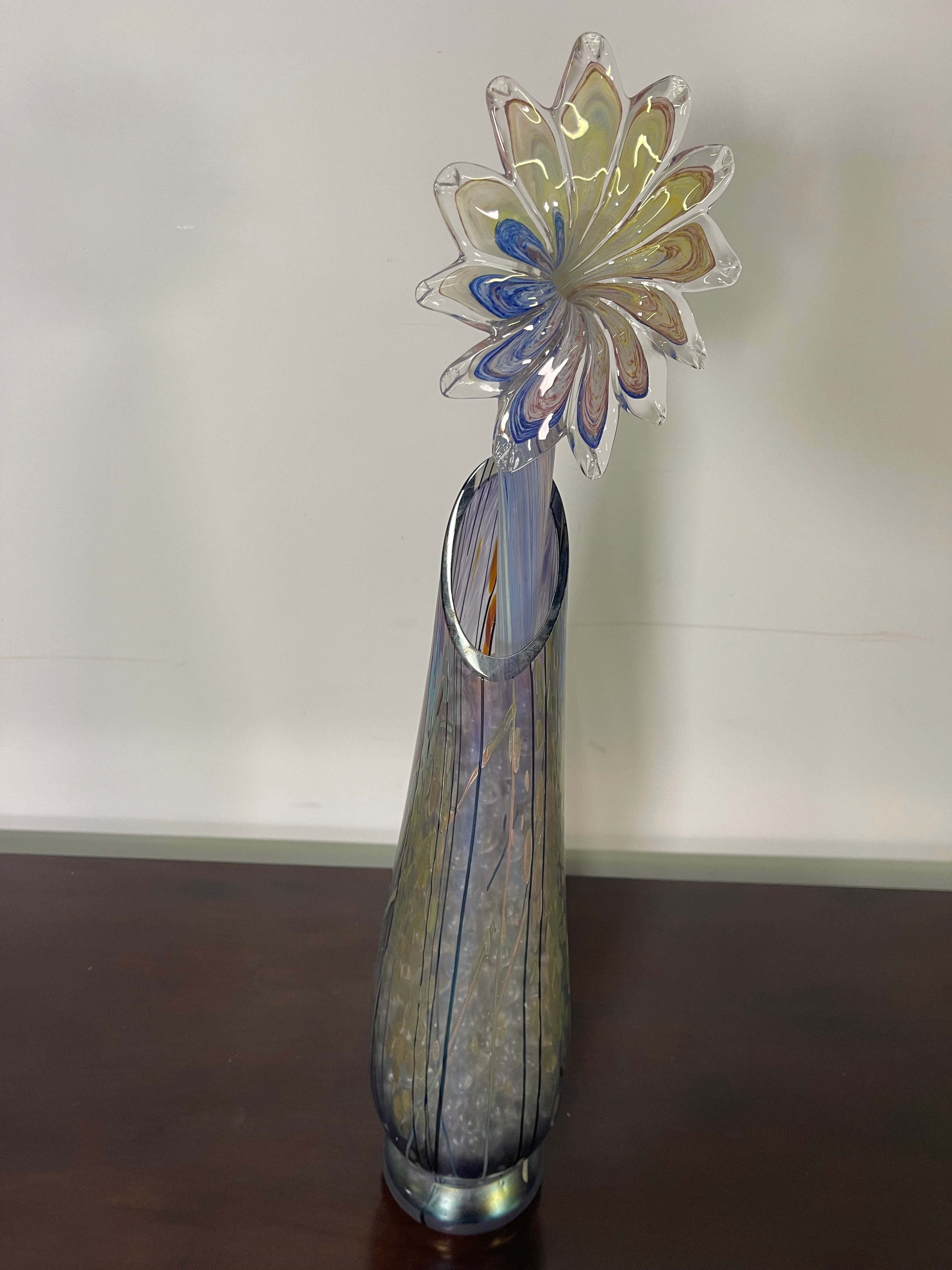 Elegant Hand-Blown Art Glass Floral Sculpture