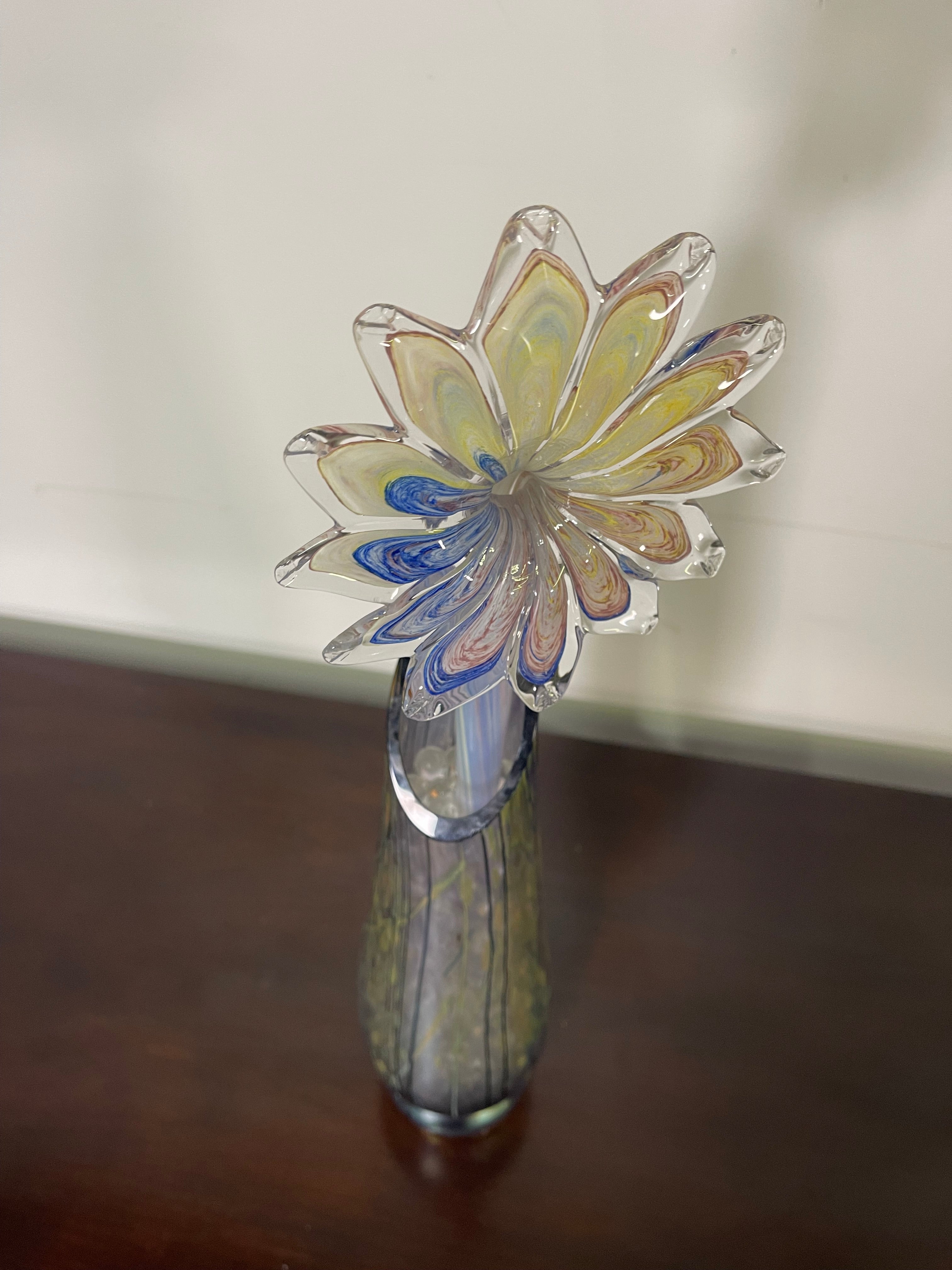 Elegant Hand-Blown Art Glass Floral Sculpture