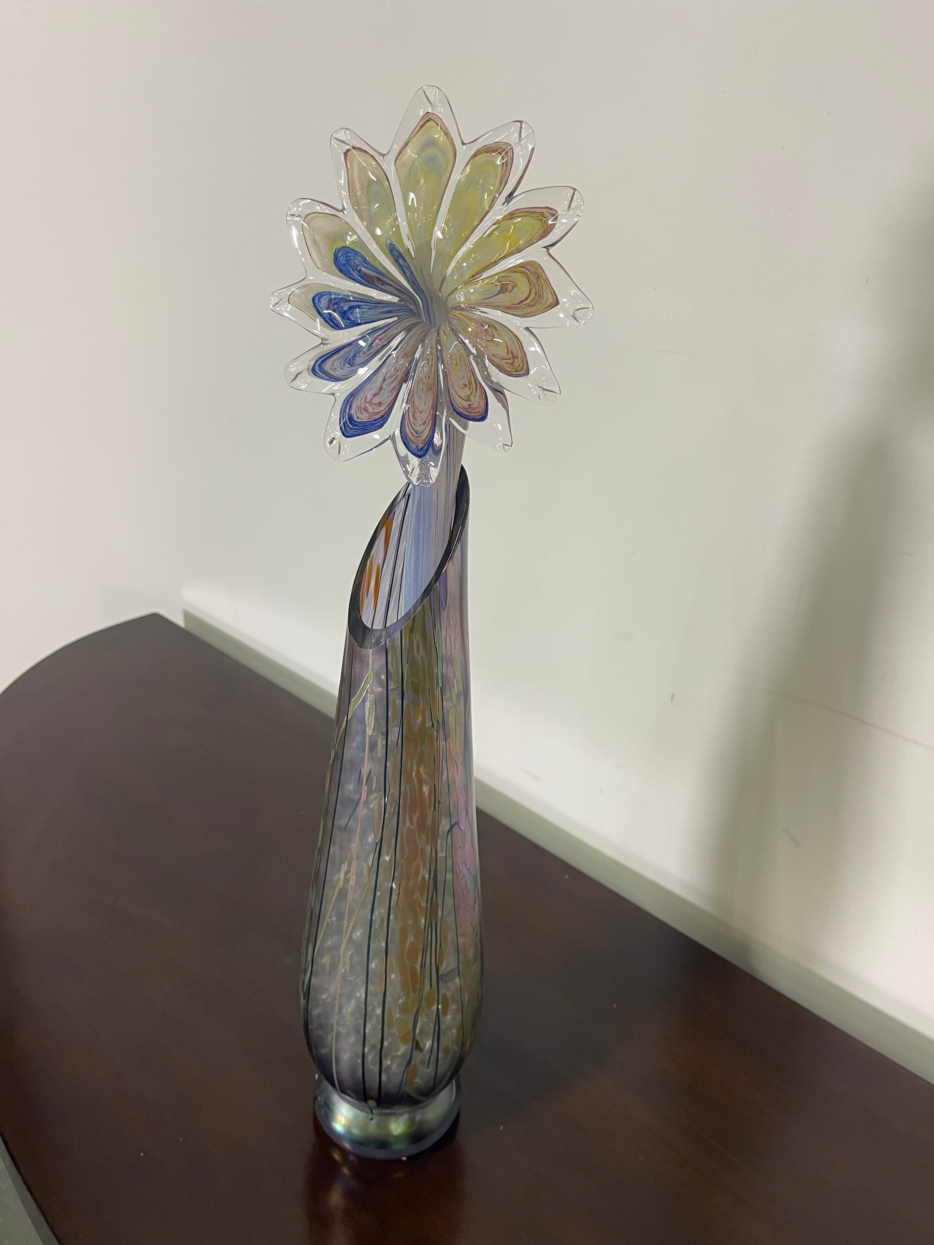 Elegant Hand-Blown Art Glass Floral Sculpture