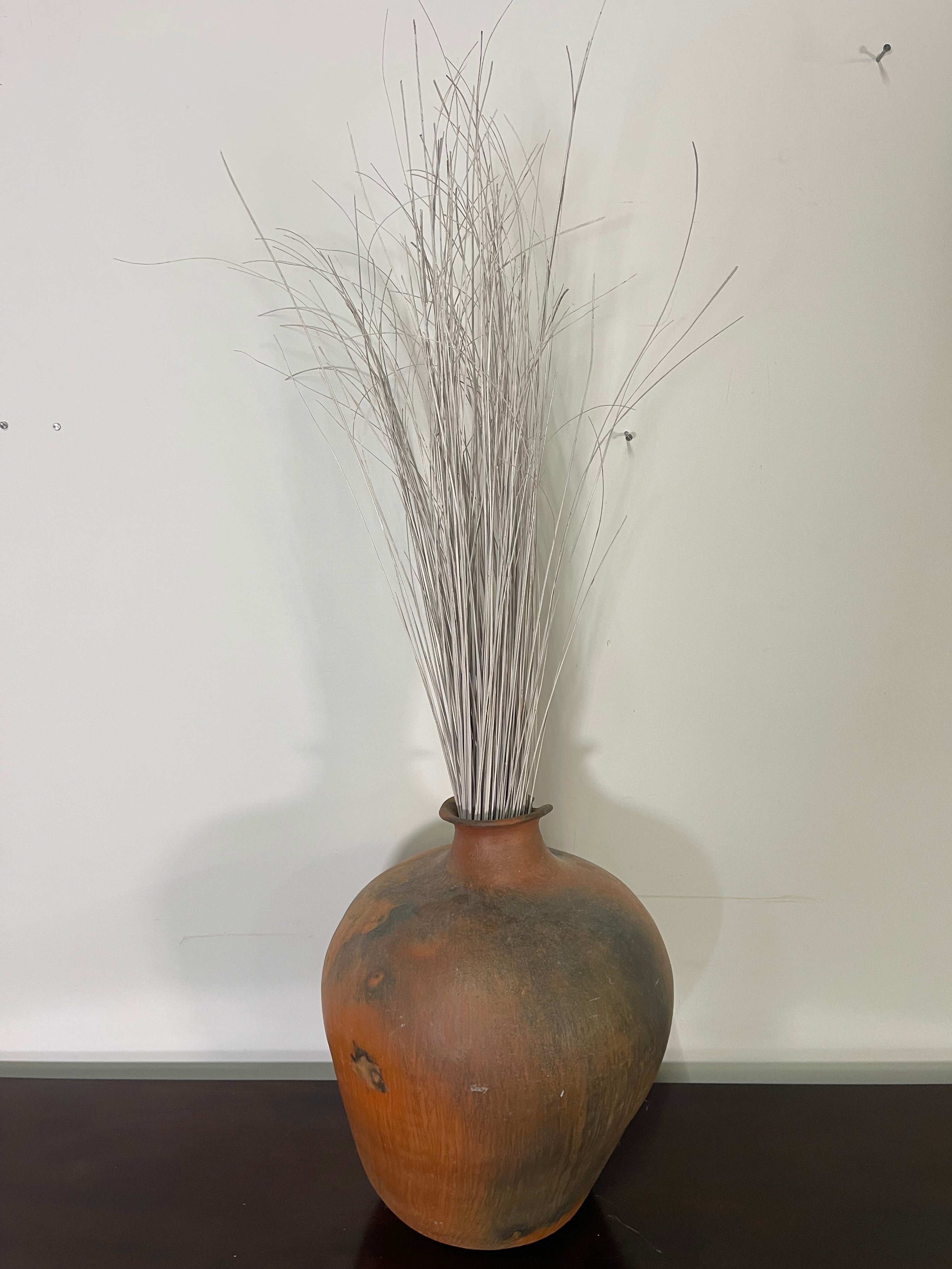 Rustic Oversized Floor Vase with Decorative Reeds