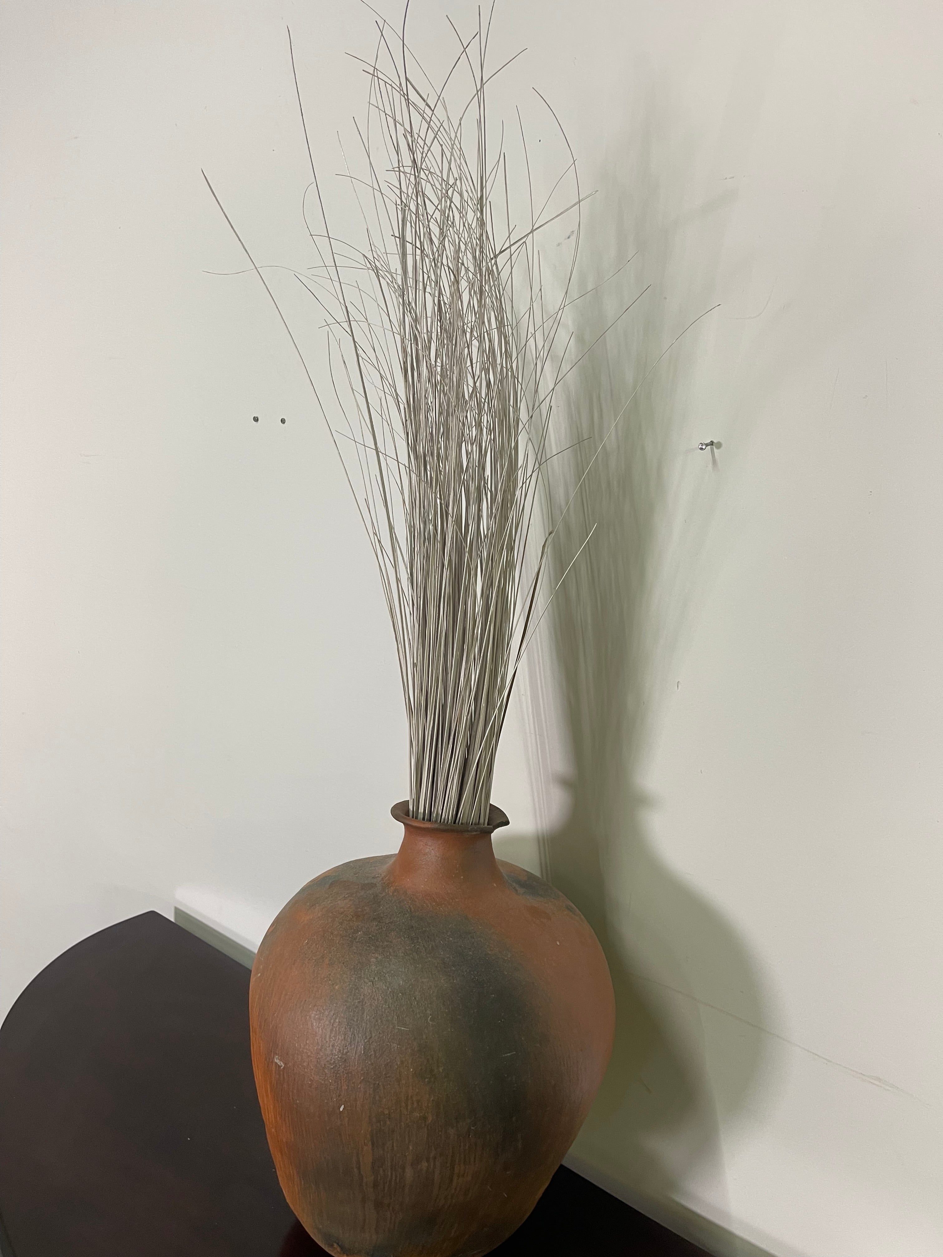 Rustic Oversized Floor Vase with Decorative Reeds