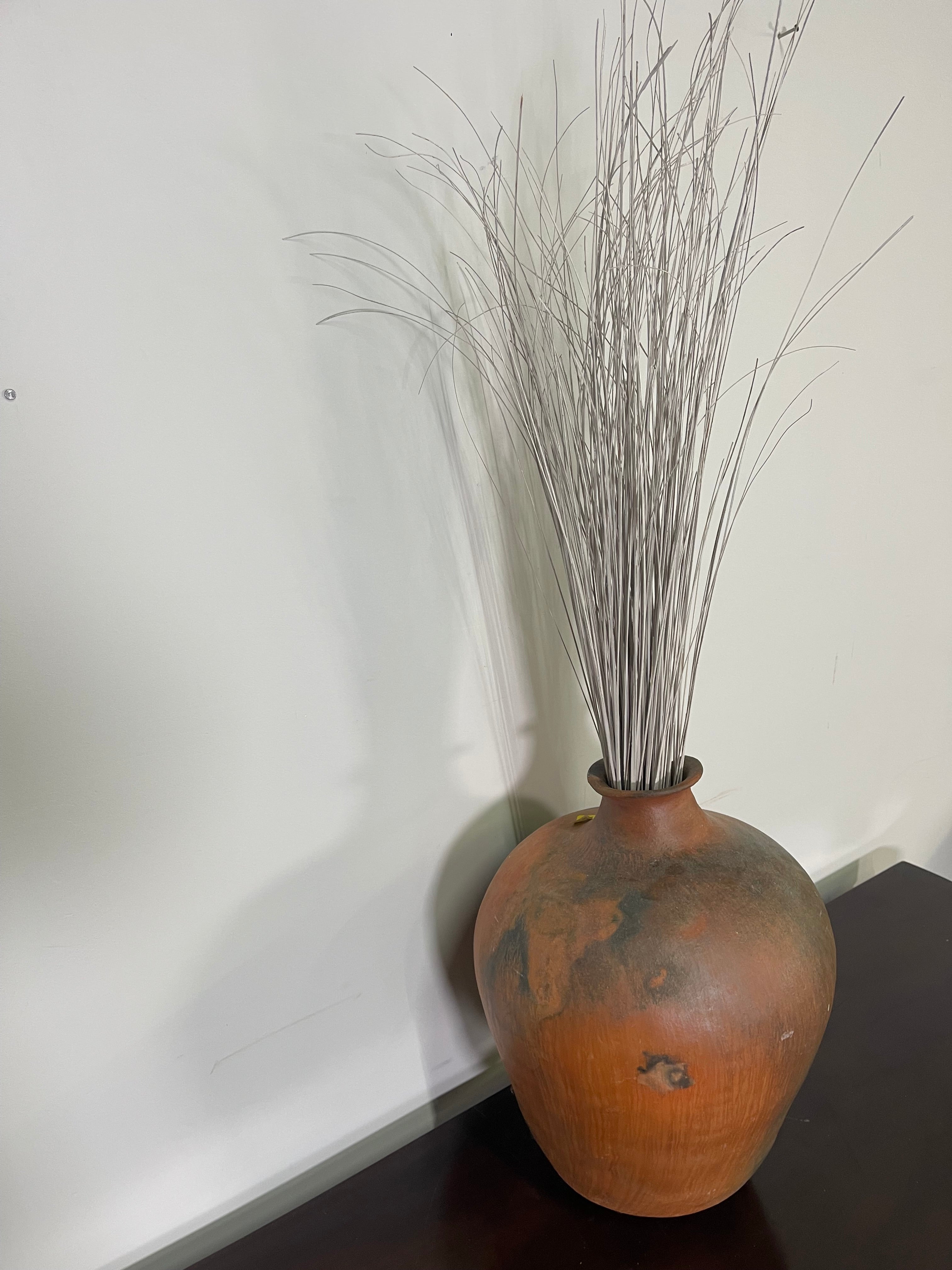 Rustic Oversized Floor Vase with Decorative Reeds
