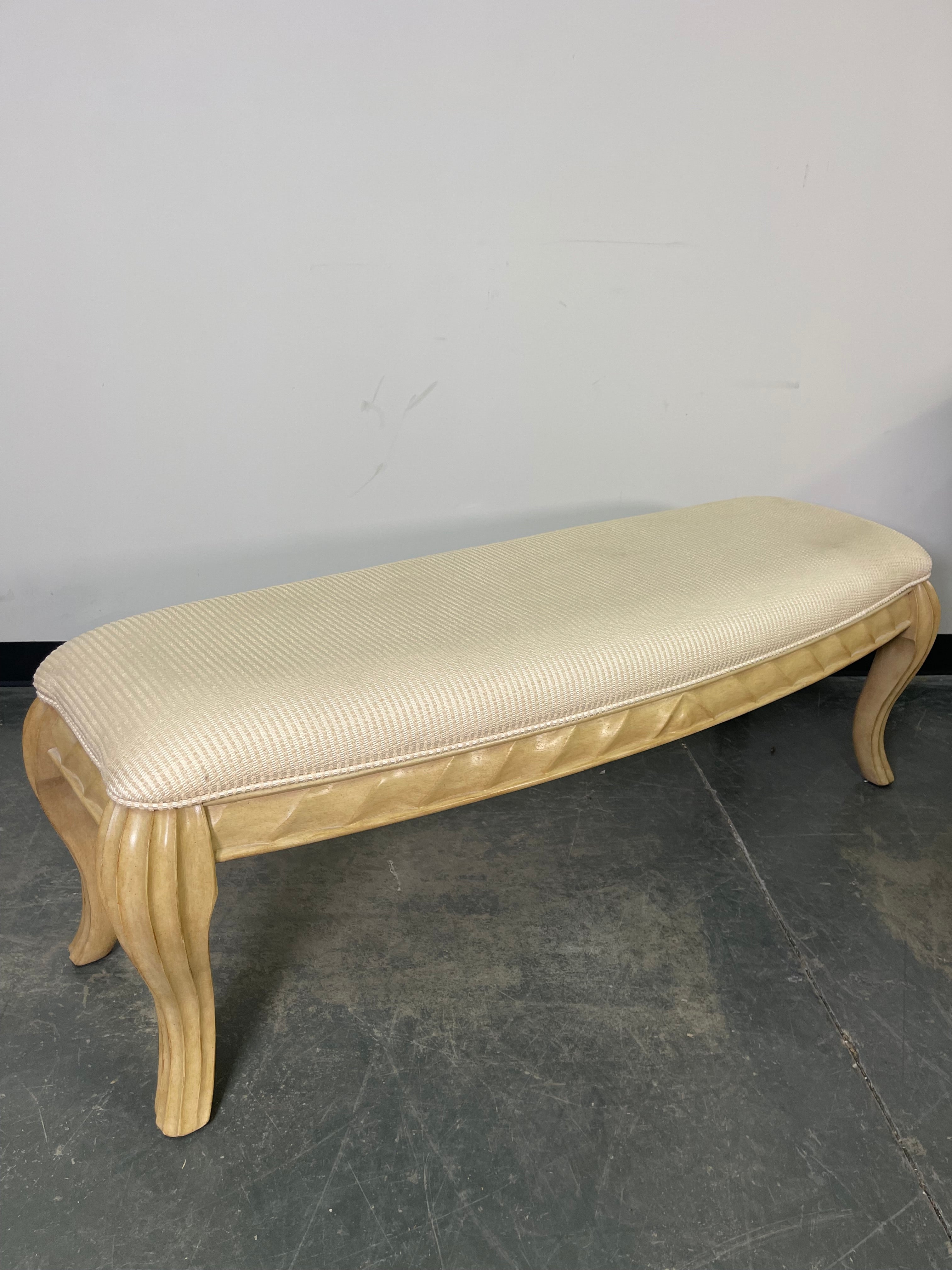 Elegant Carved Upholstered Bench