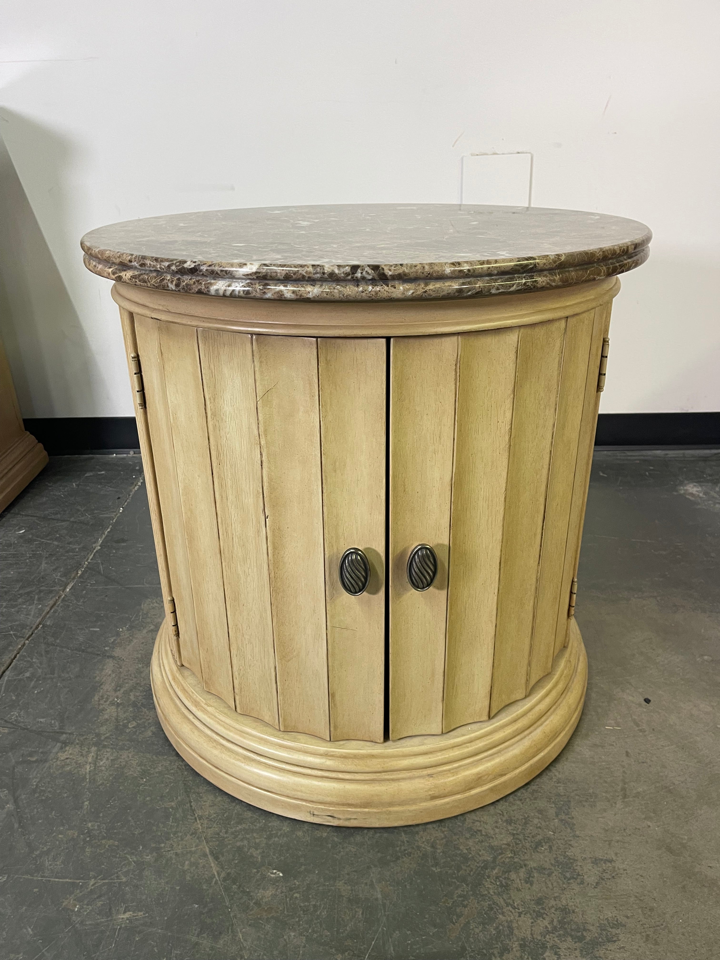 Elegant Granite Top Nightstand Set & Round Accent Cabinet