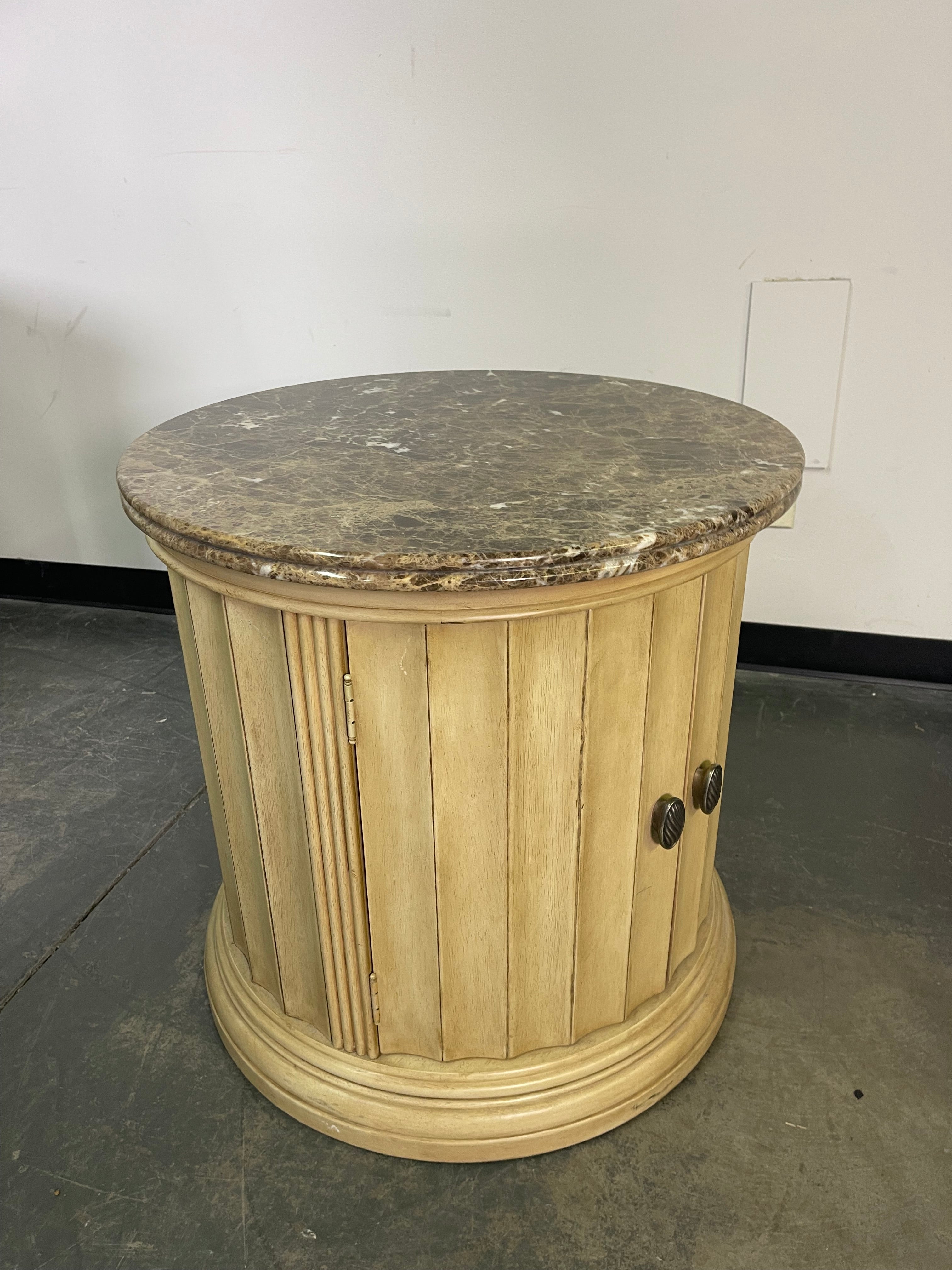 Elegant Granite Top Nightstand Set & Round Accent Cabinet