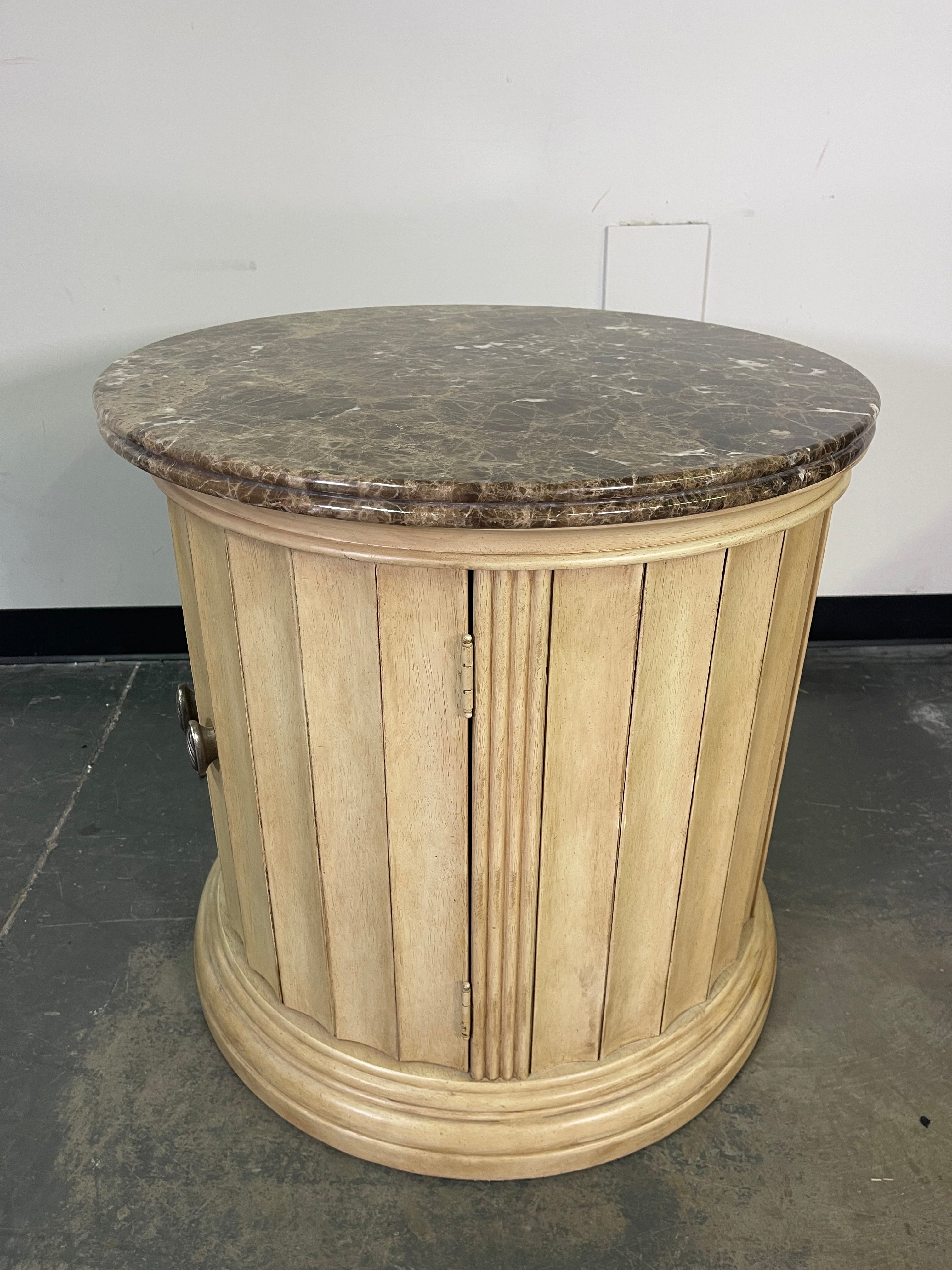 Elegant Granite Top Nightstand Set & Round Accent Cabinet
