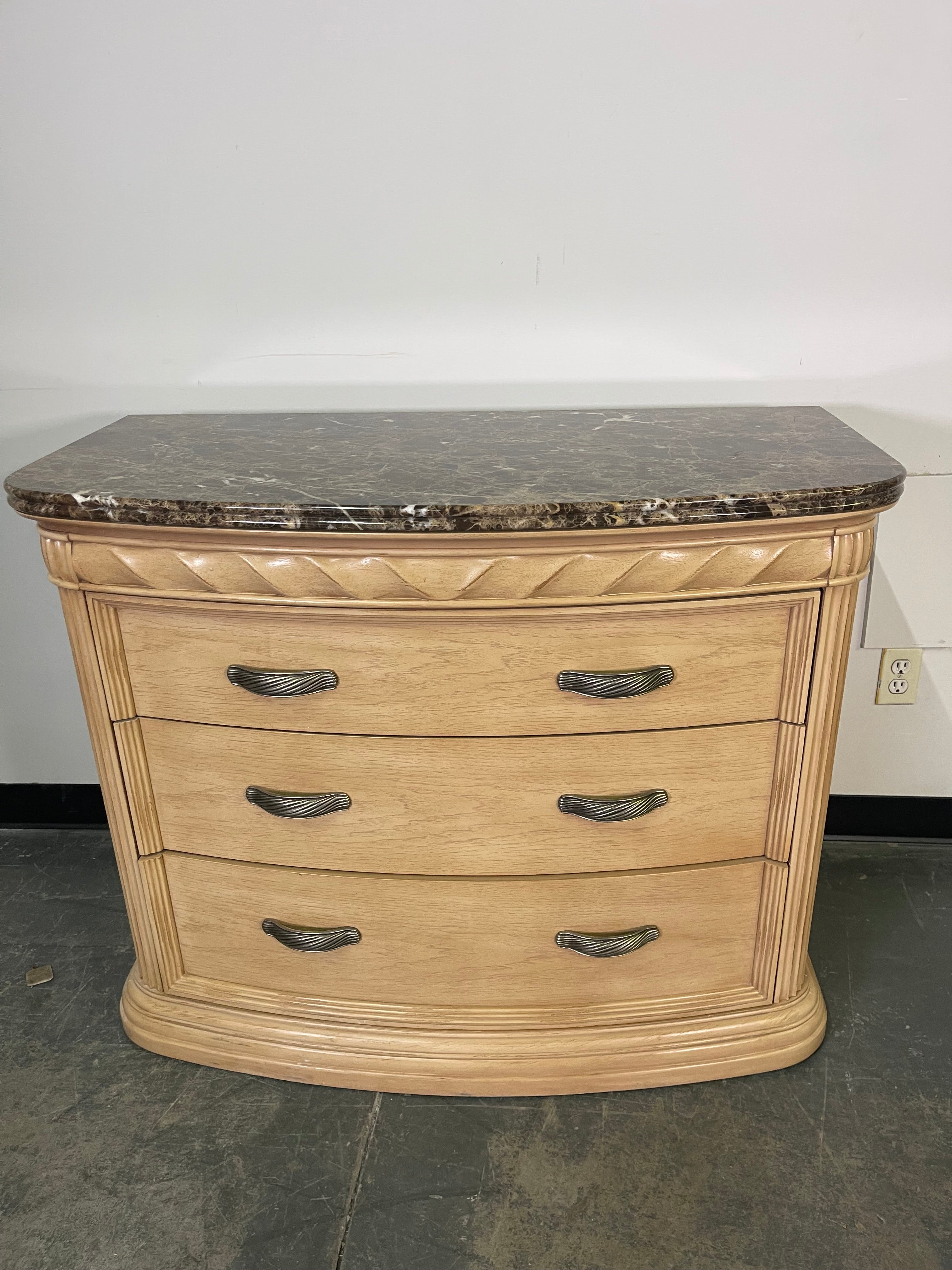 Elegant Granite Top Nightstand Set & Round Accent Cabinet