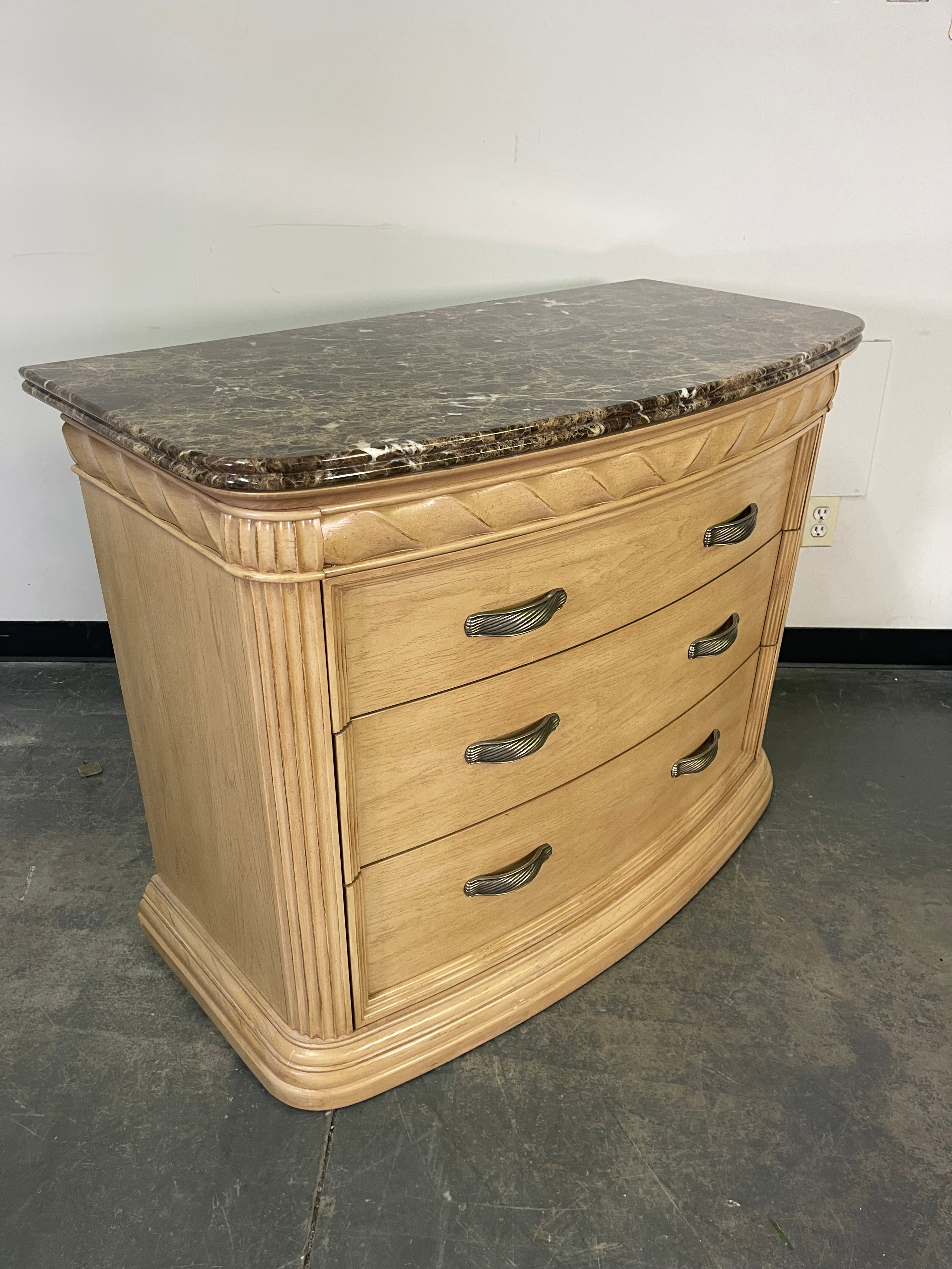Elegant Granite Top Nightstand Set & Round Accent Cabinet
