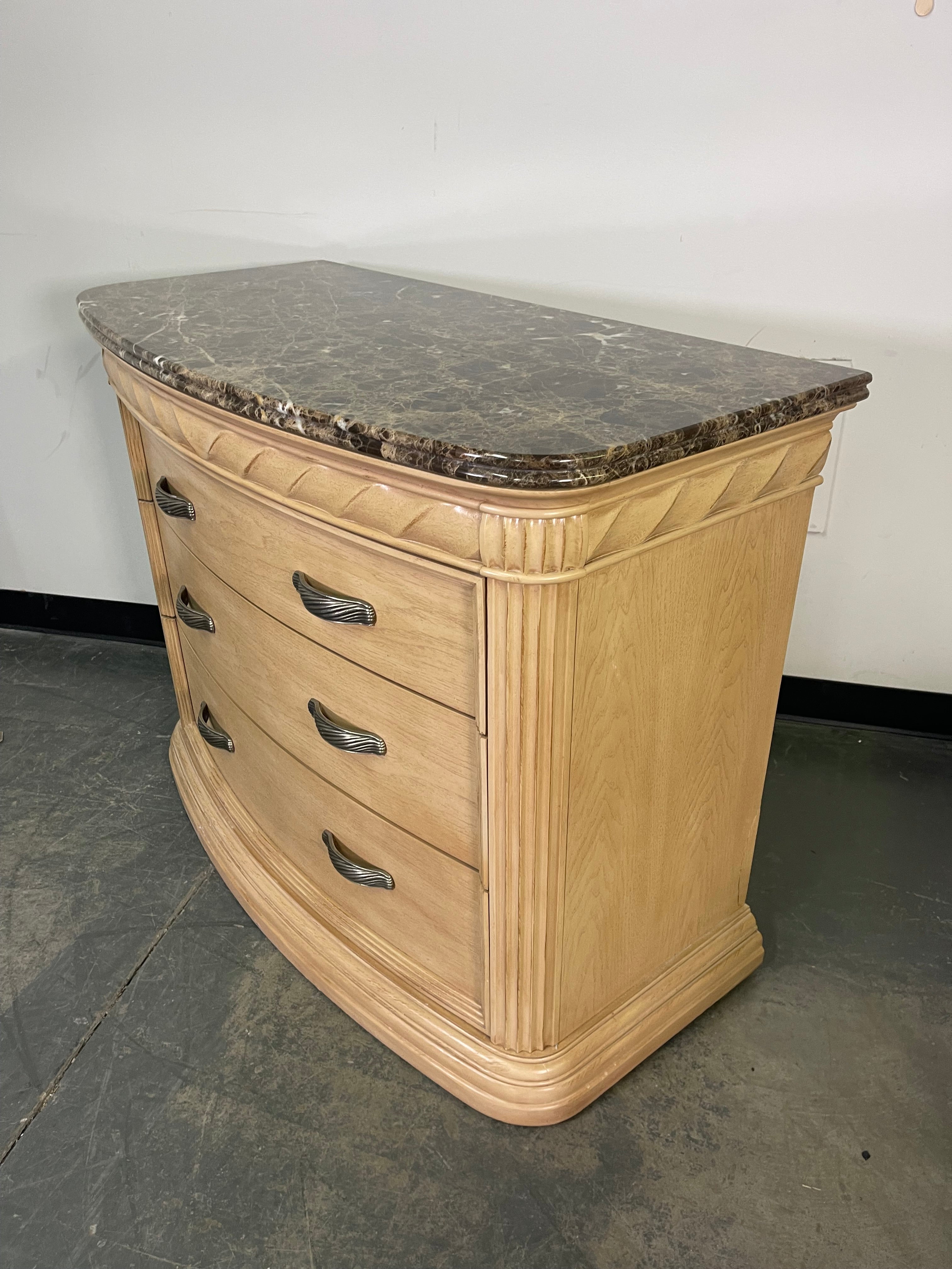 Elegant Granite Top Nightstand Set & Round Accent Cabinet