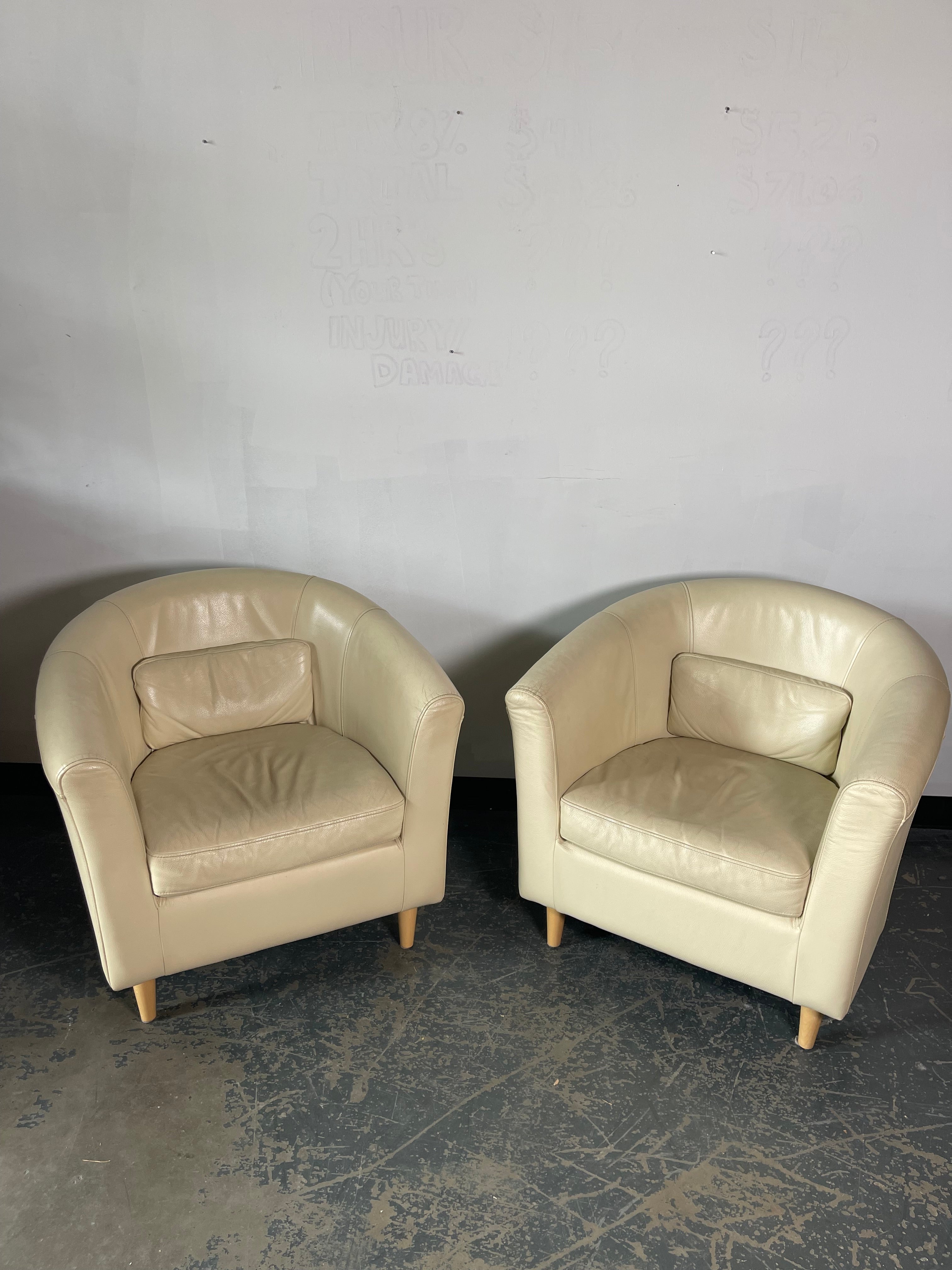 Modern Cream Leather Barrel Chairs – Sold Individually