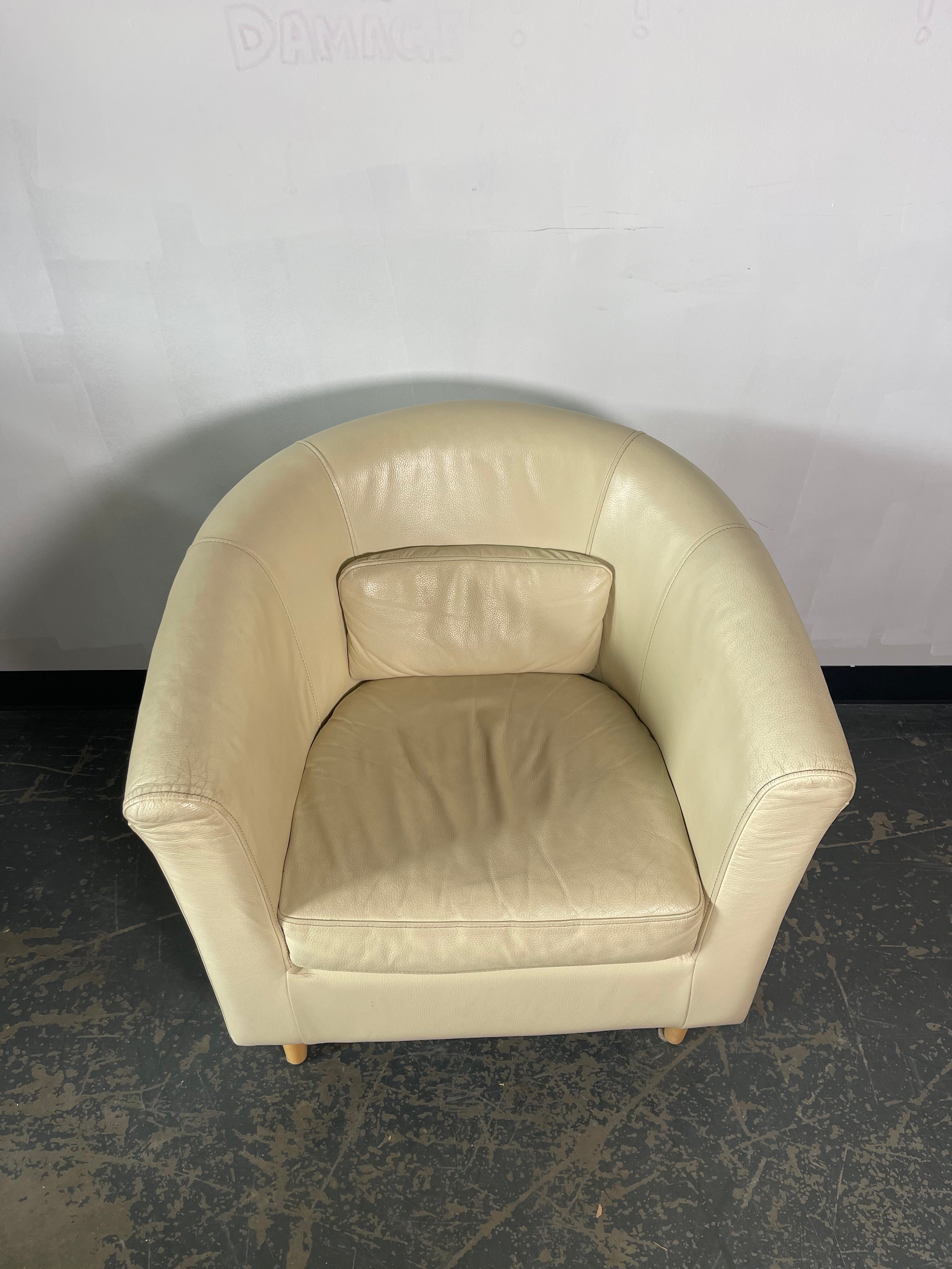 Modern Cream Leather Barrel Chairs – Sold Individually