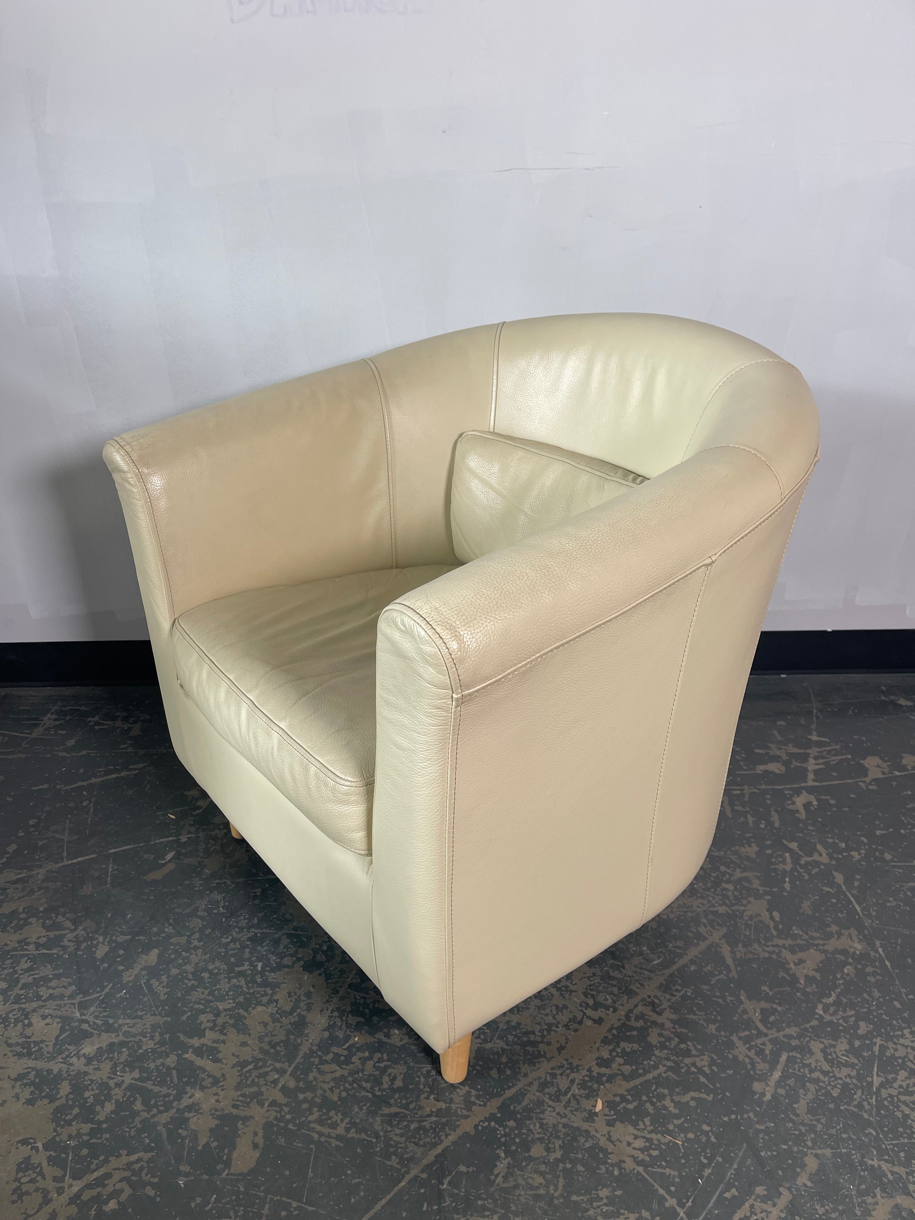 Modern Cream Leather Barrel Chairs – Sold Individually