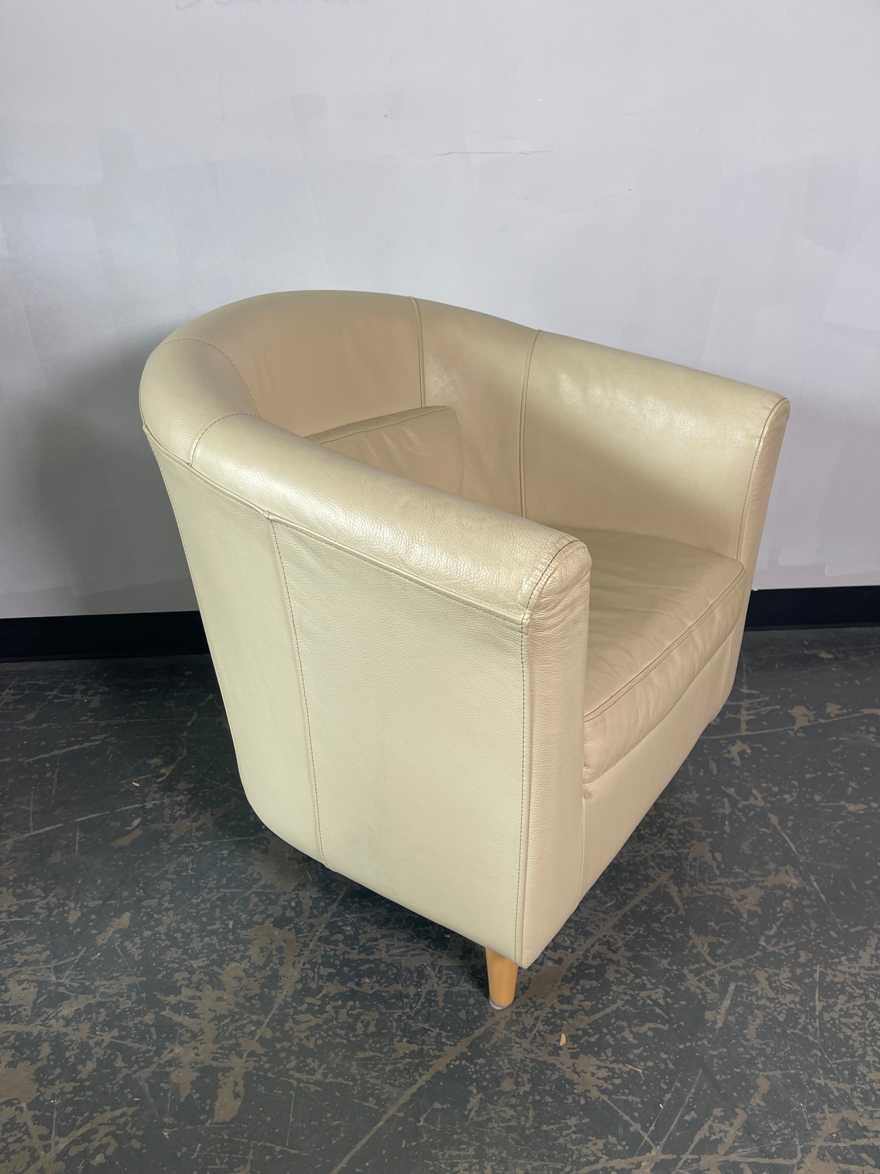 Modern Cream Leather Barrel Chairs – Sold Individually