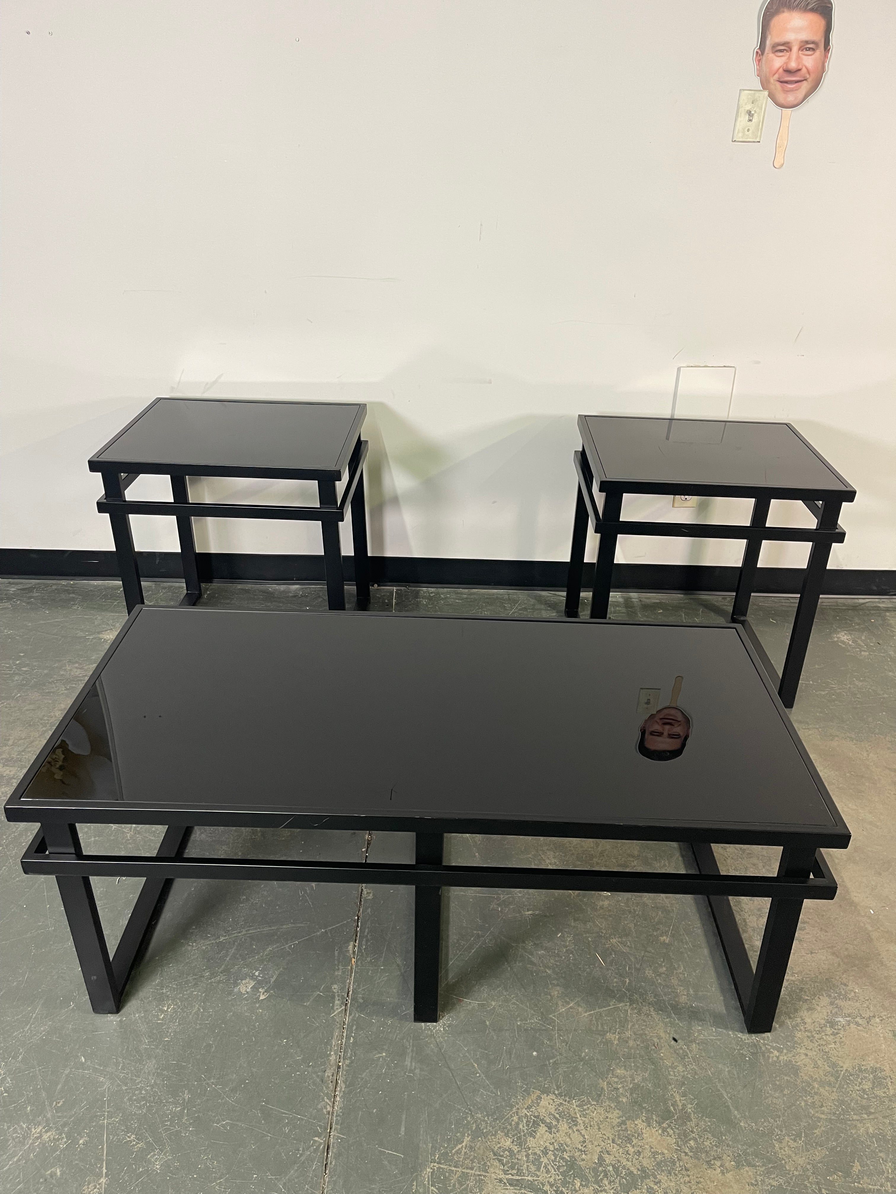 Modern Black Glass Top Coffee and End Table Set