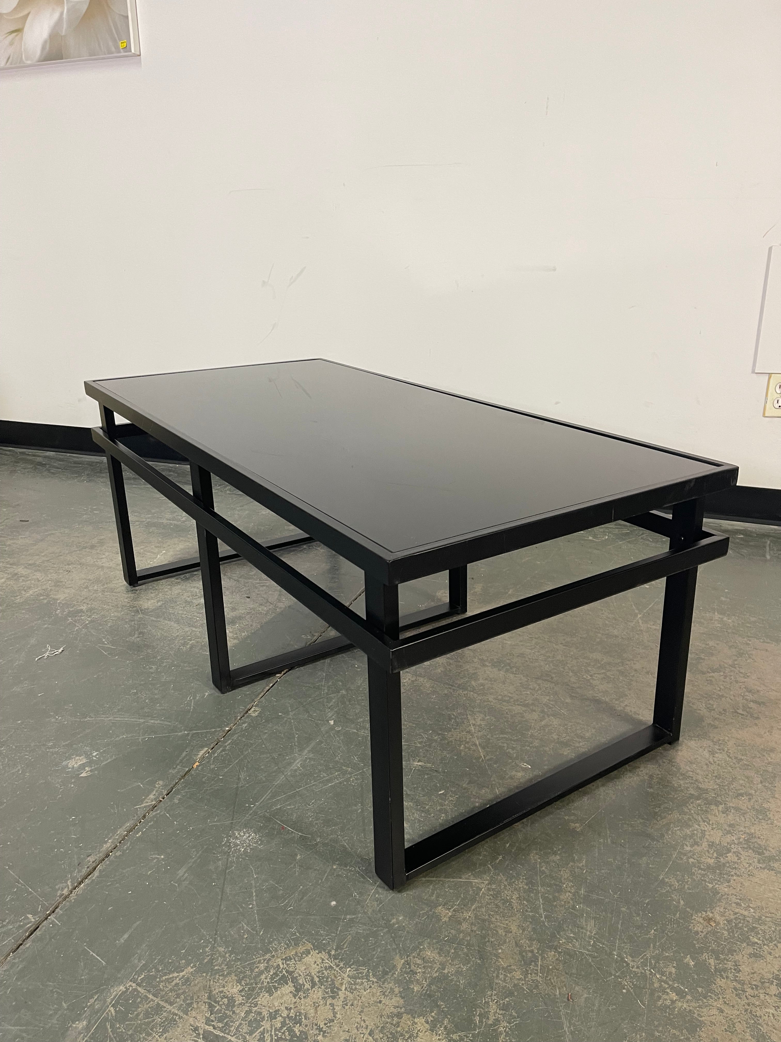 Modern Black Glass Top Coffee and End Table Set