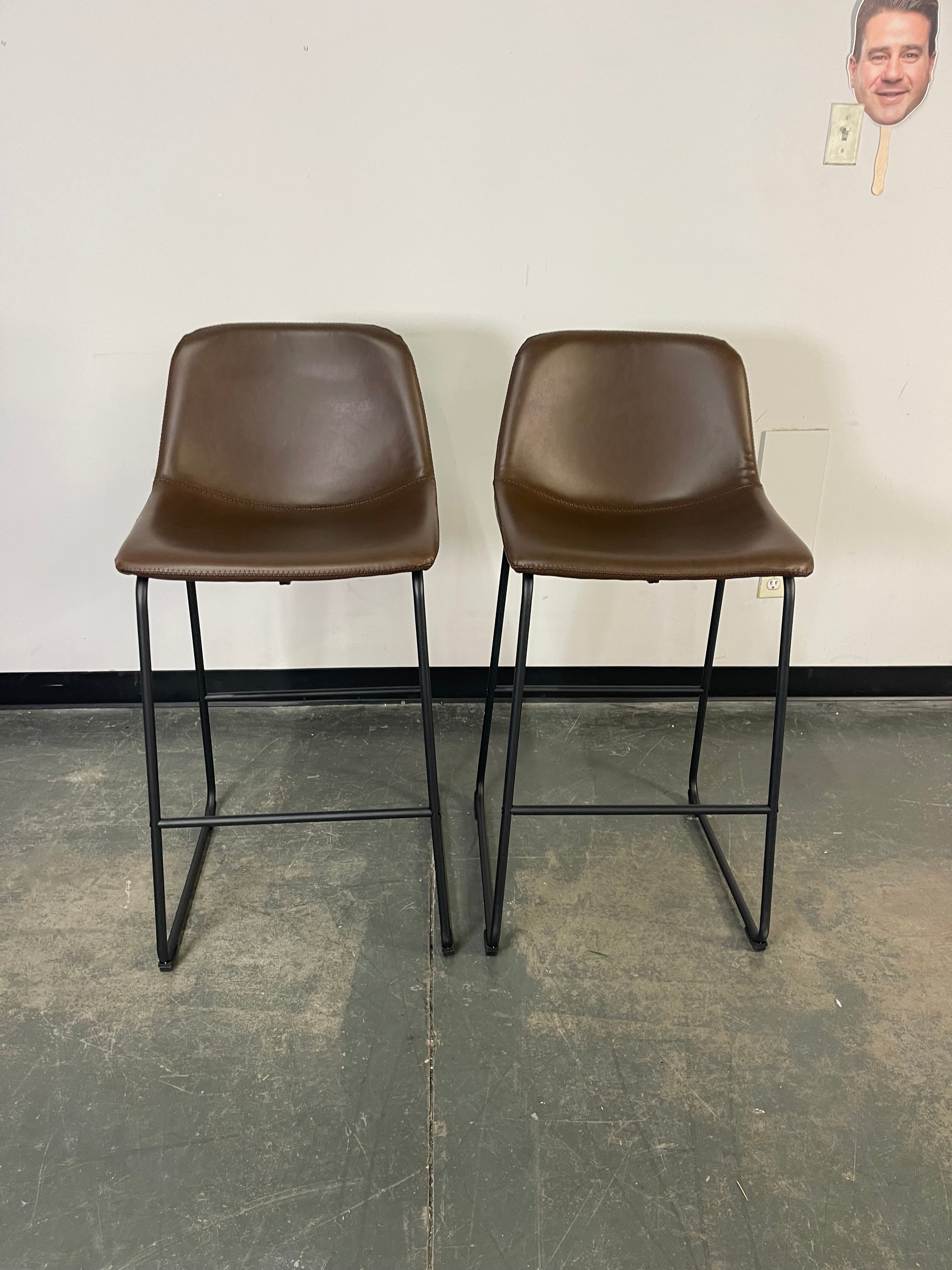 Modern Brown Faux Leather Bar Stools