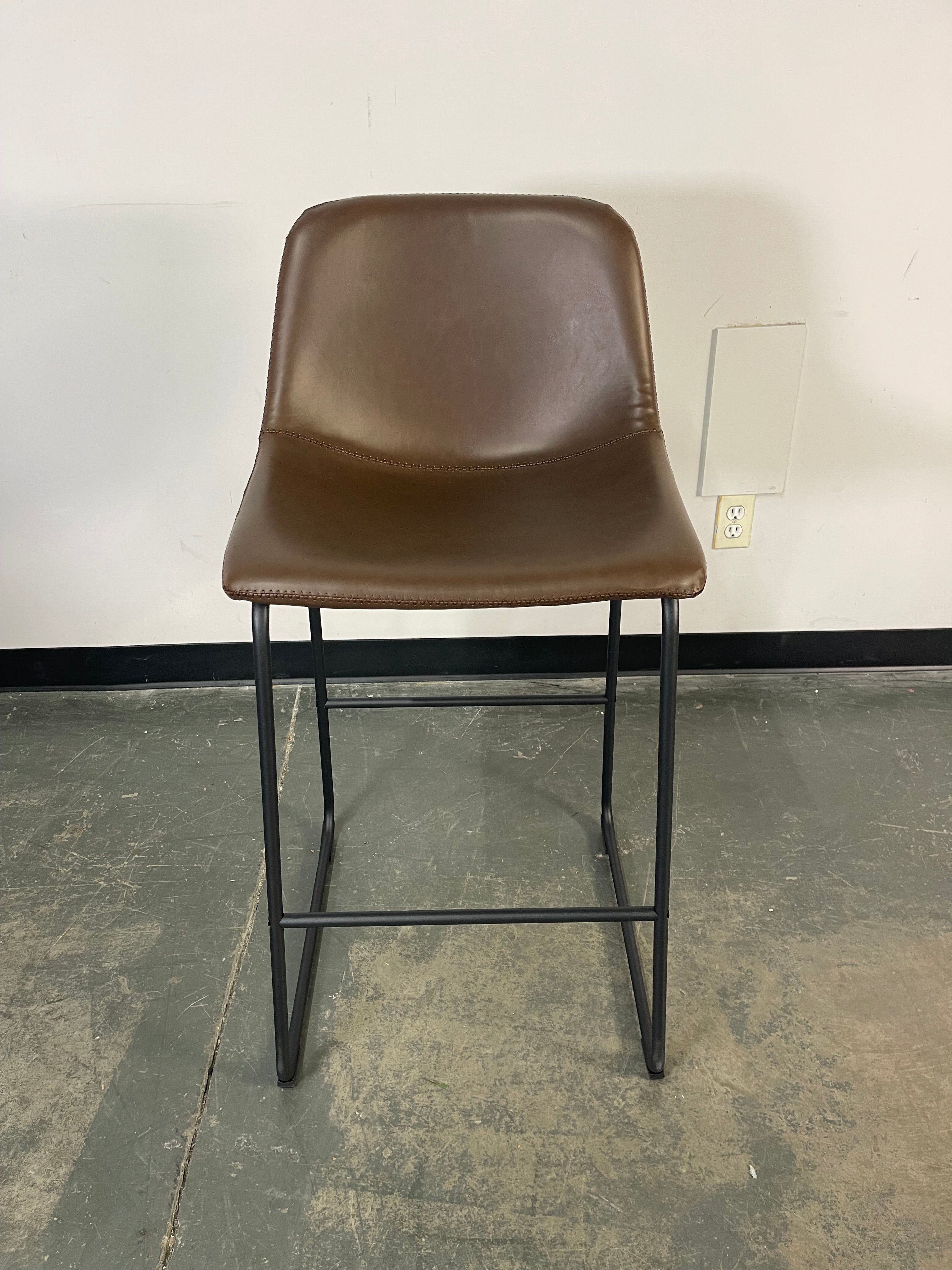 Modern Brown Faux Leather Bar Stools
