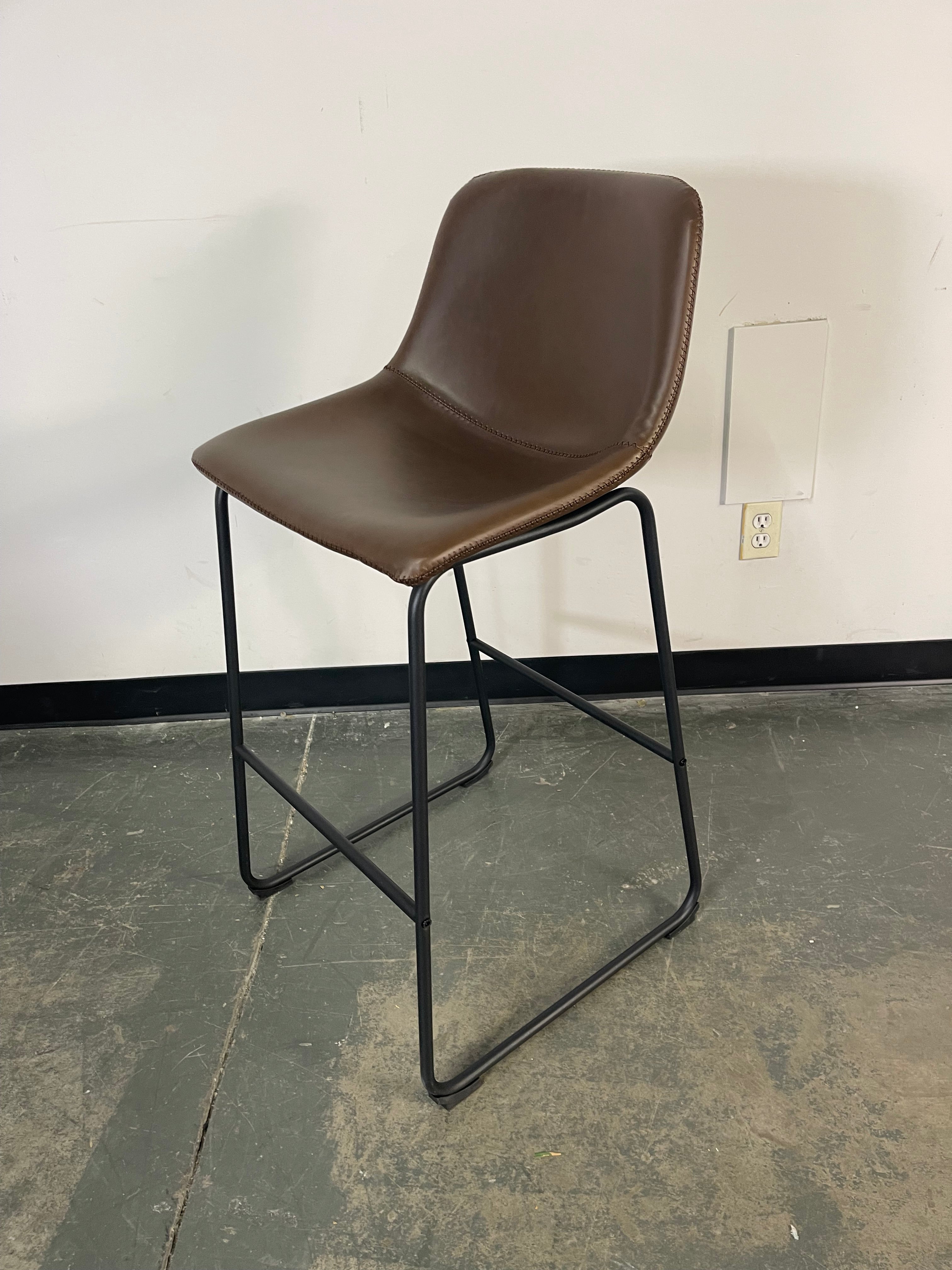 Modern Brown Faux Leather Bar Stools