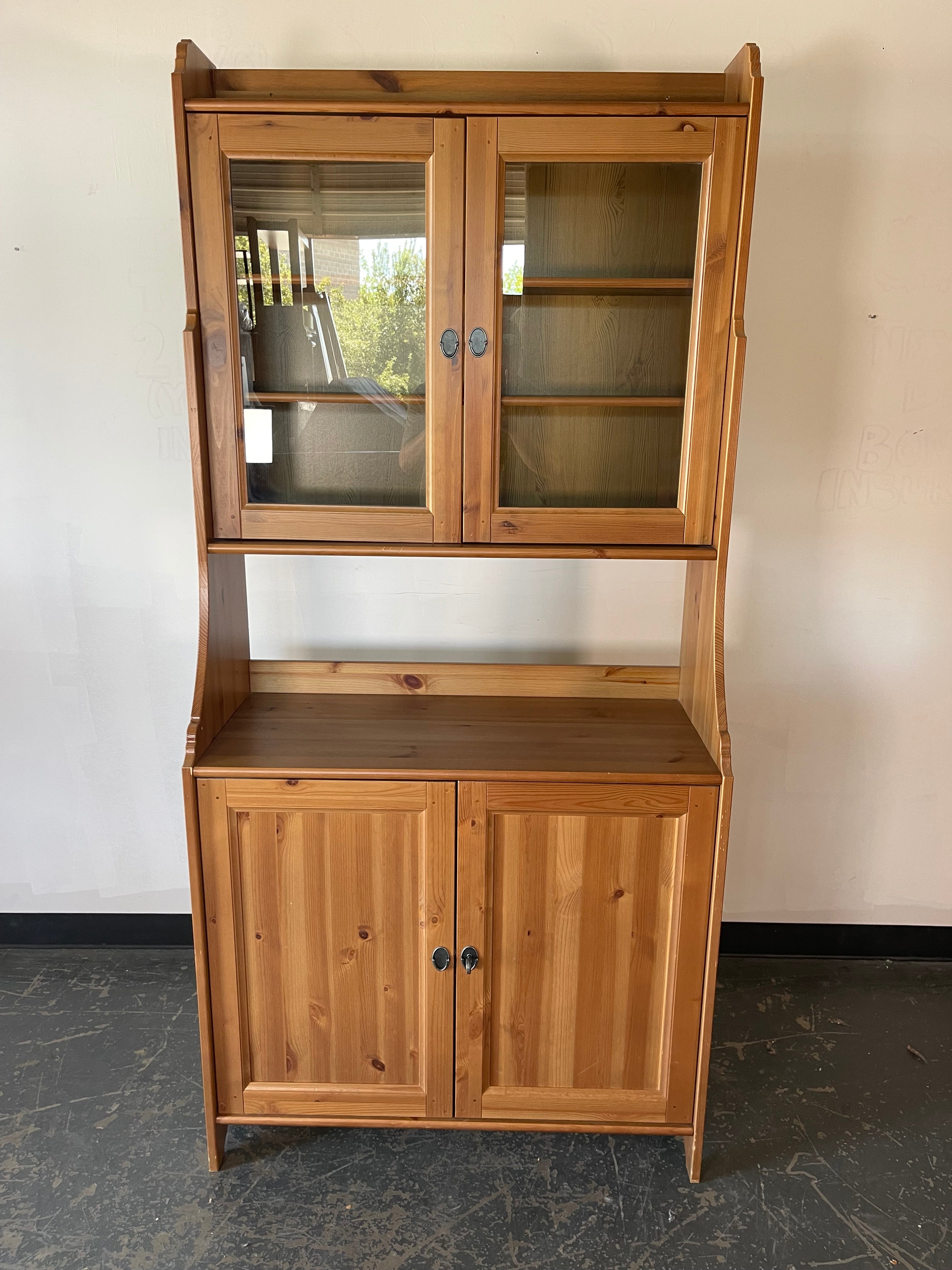 Pine Buffet Cabinet with Glass Display Hutch