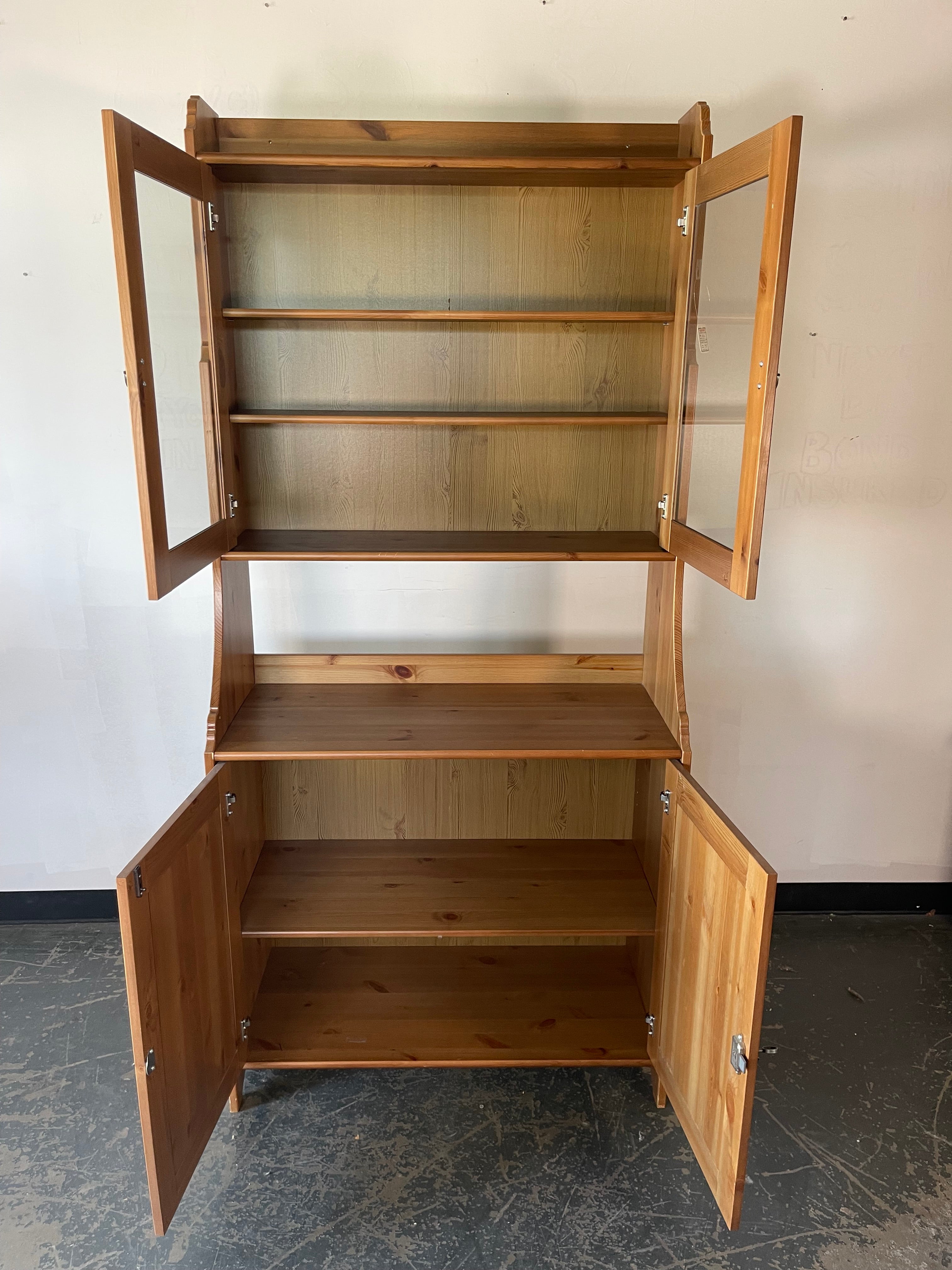 Pine Buffet Cabinet with Glass Display Hutch