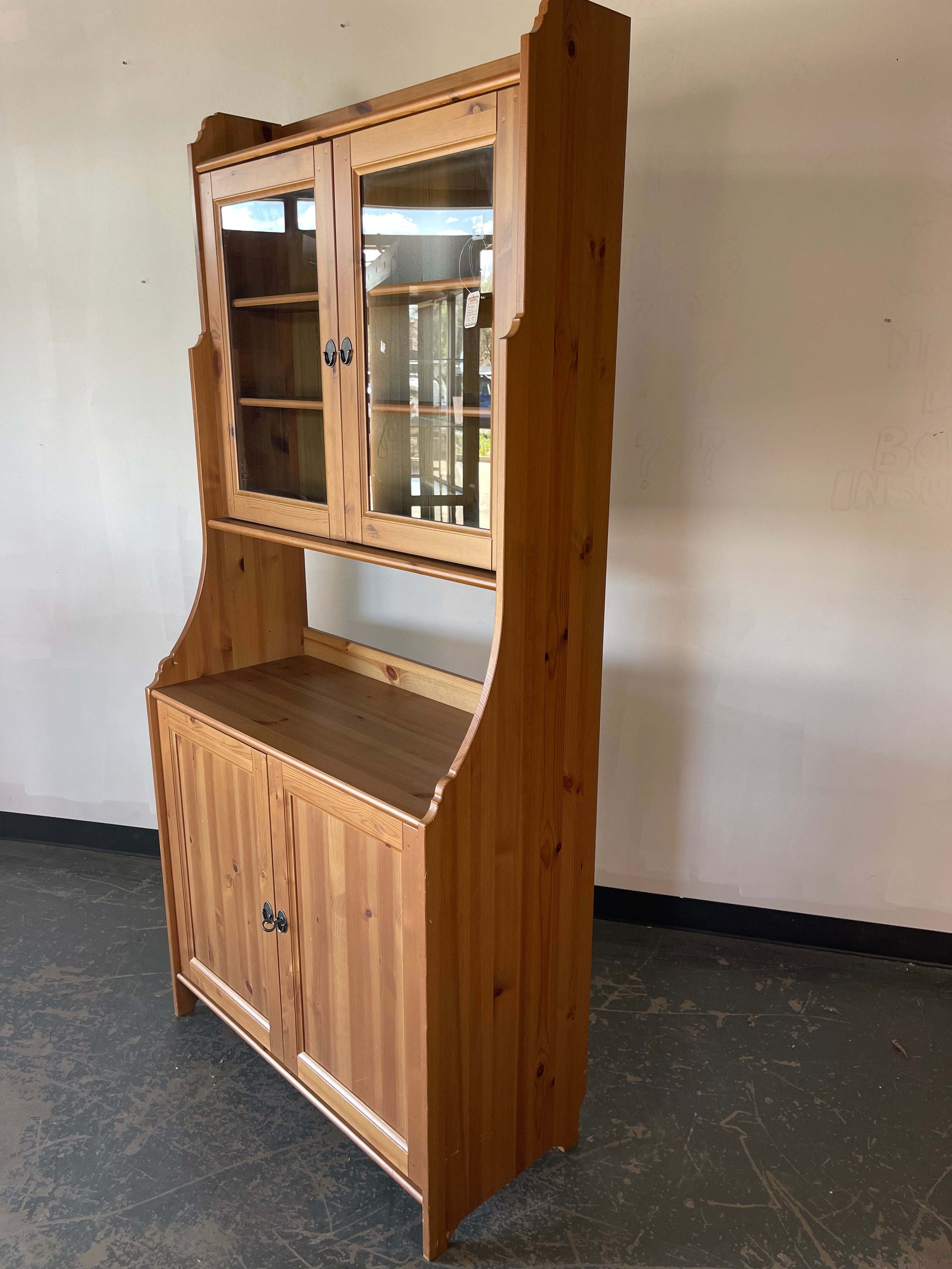Pine Buffet Cabinet with Glass Display Hutch