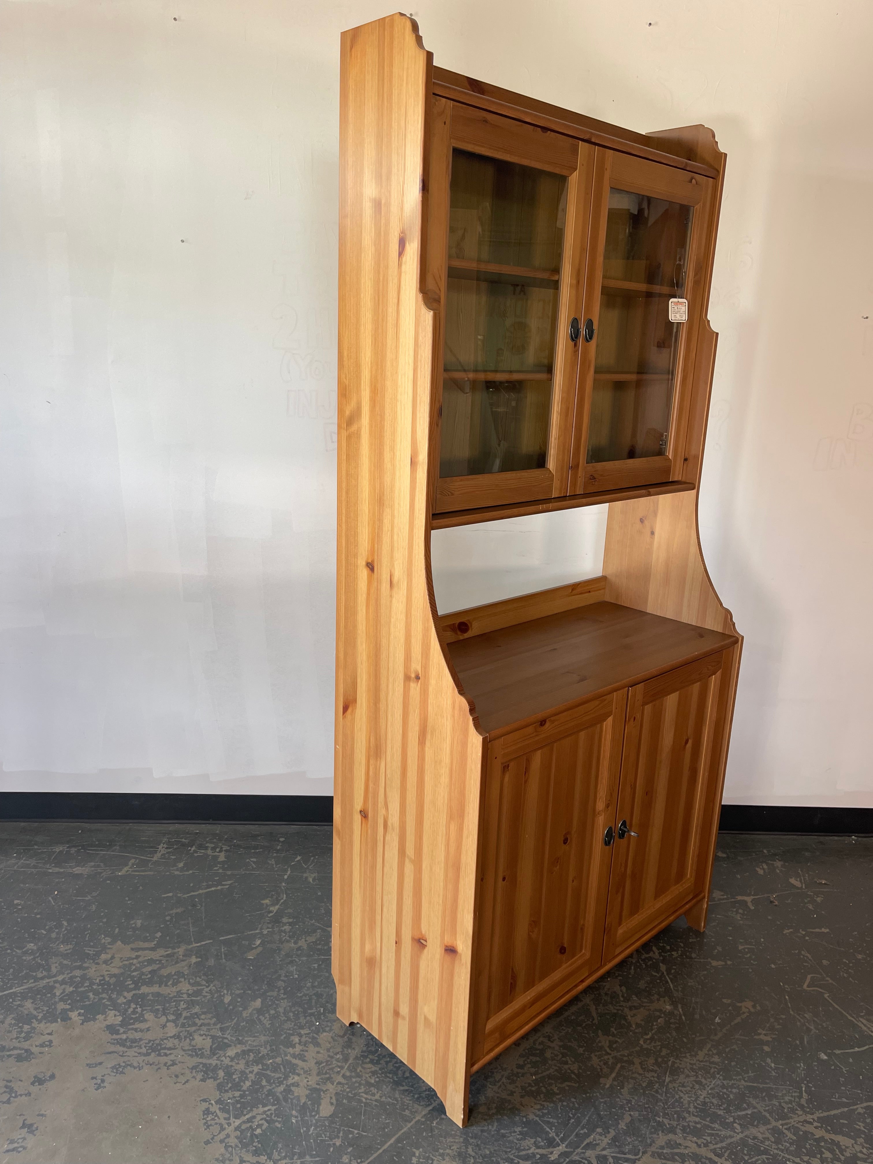 Pine Buffet Cabinet with Glass Display Hutch