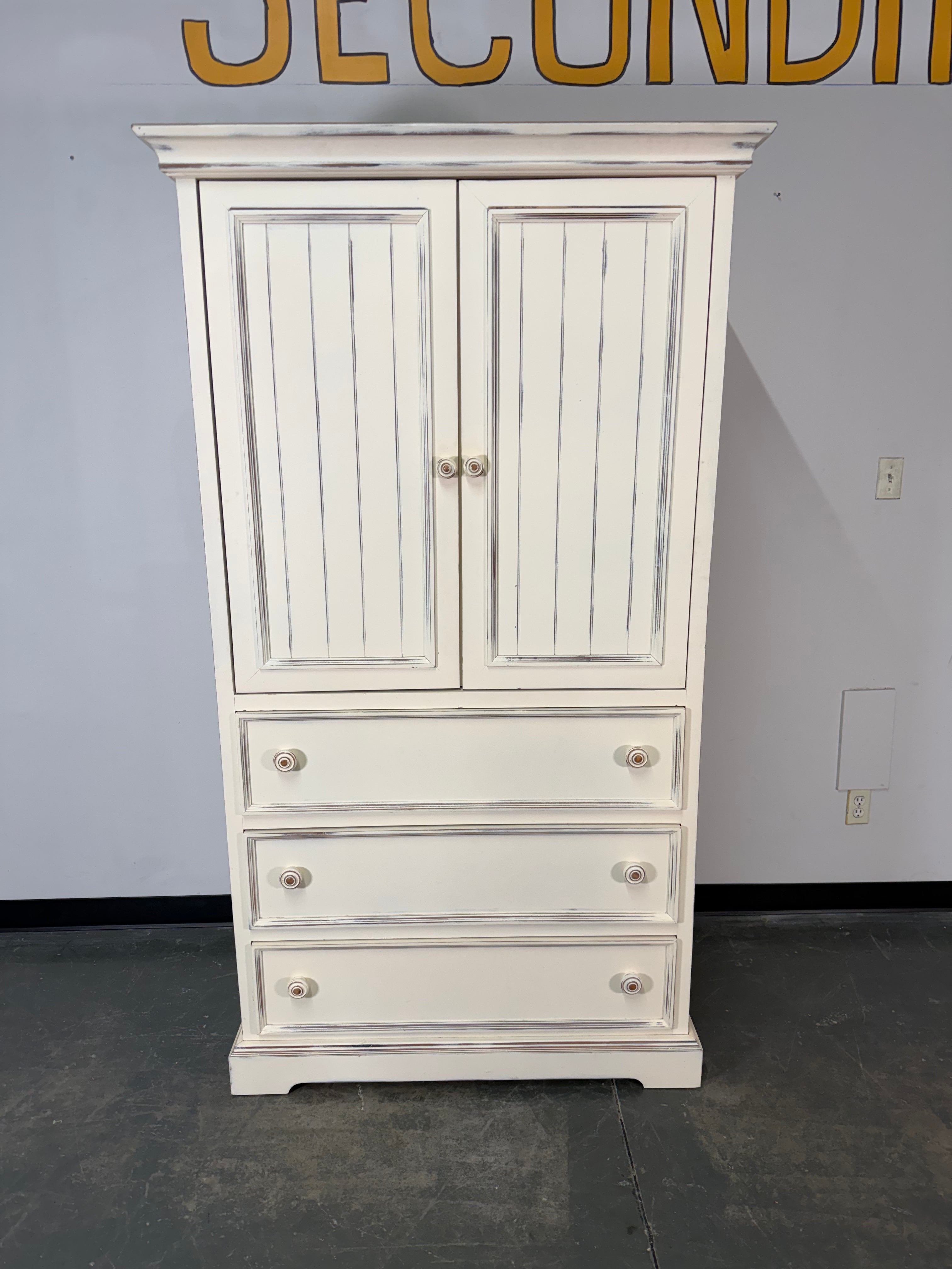 Rustic White Armoire with Drawers – Farmhouse Charm