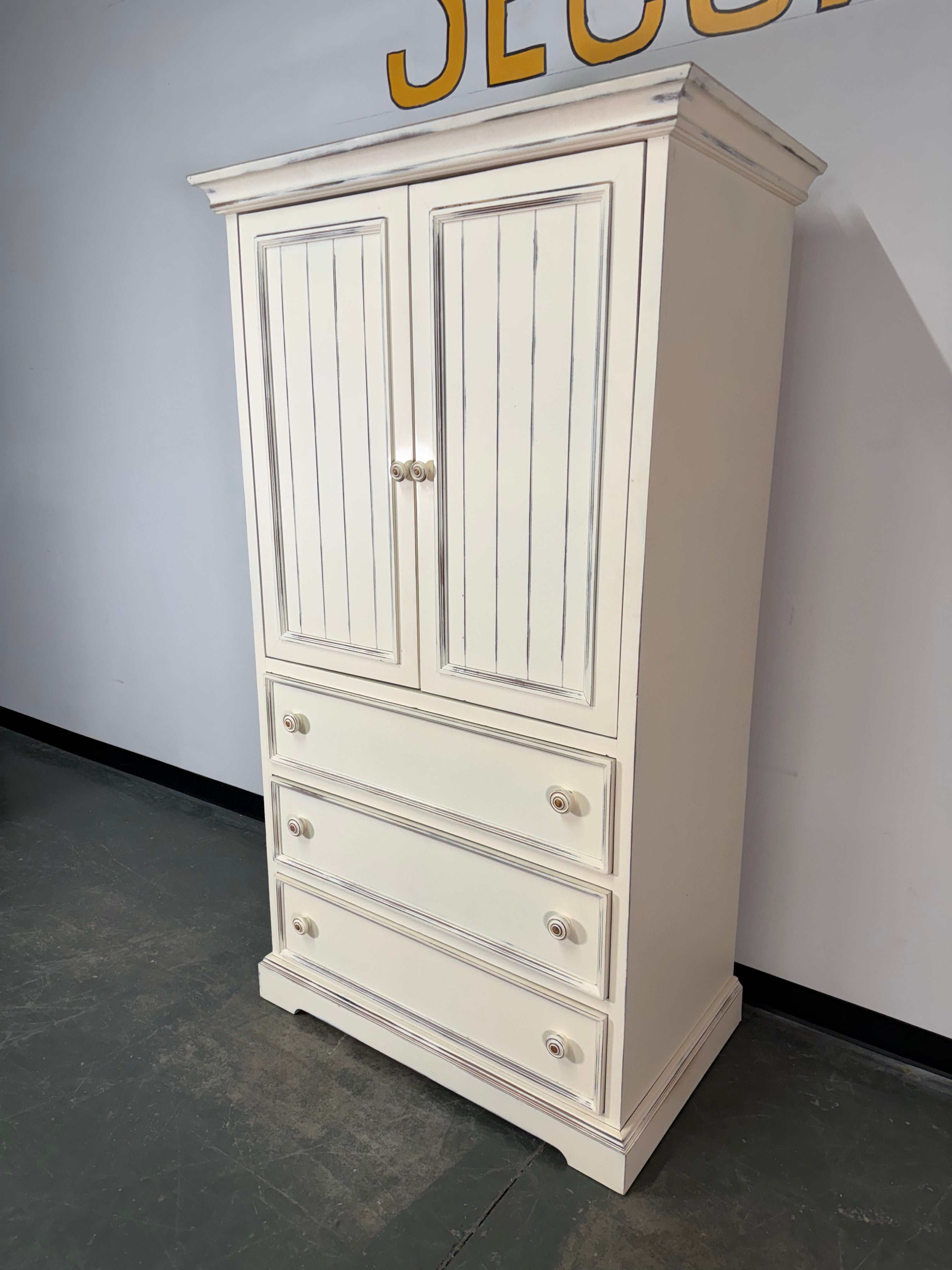 Rustic White Armoire with Drawers – Farmhouse Charm