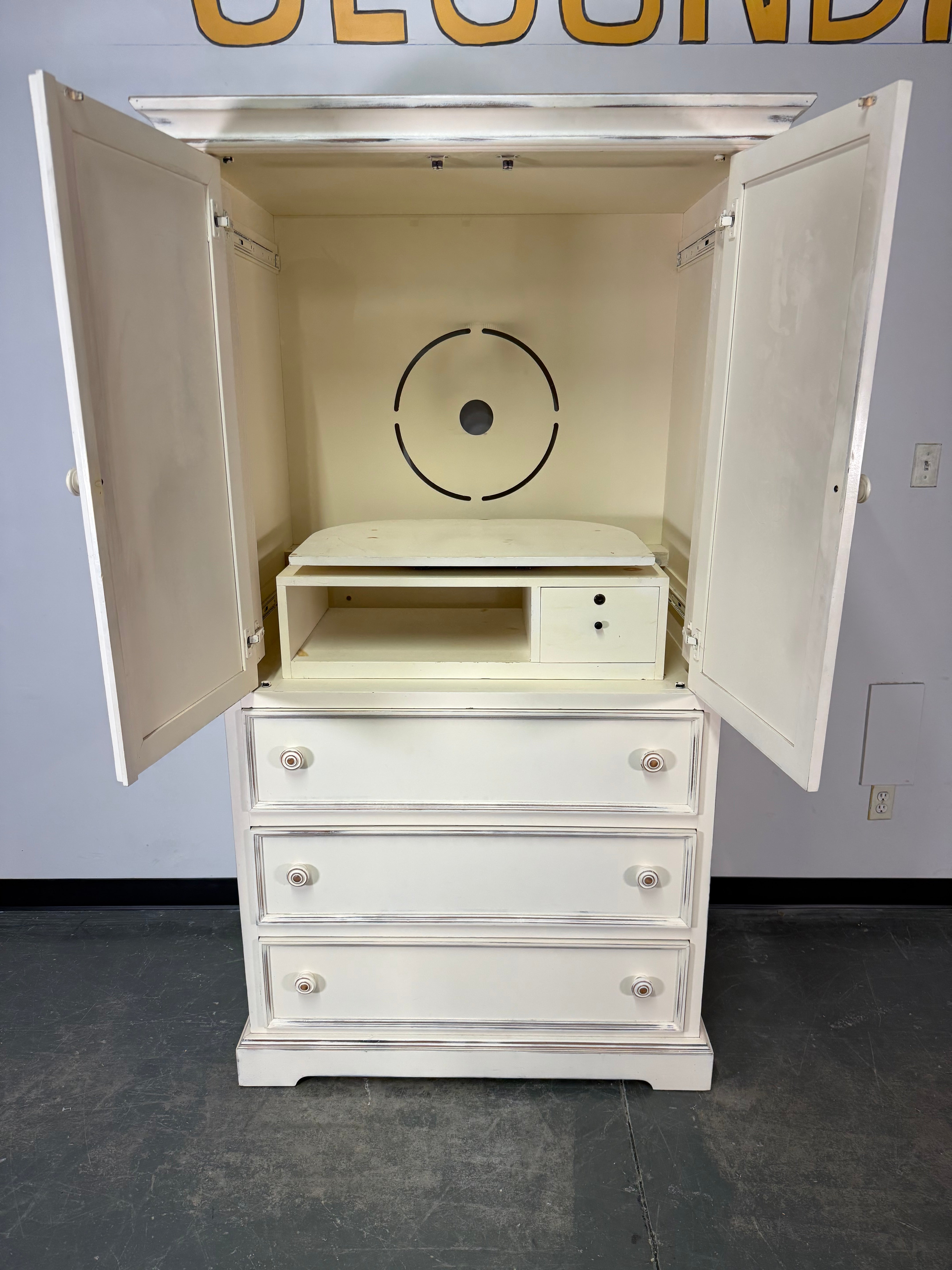 Rustic White Armoire with Drawers – Farmhouse Charm