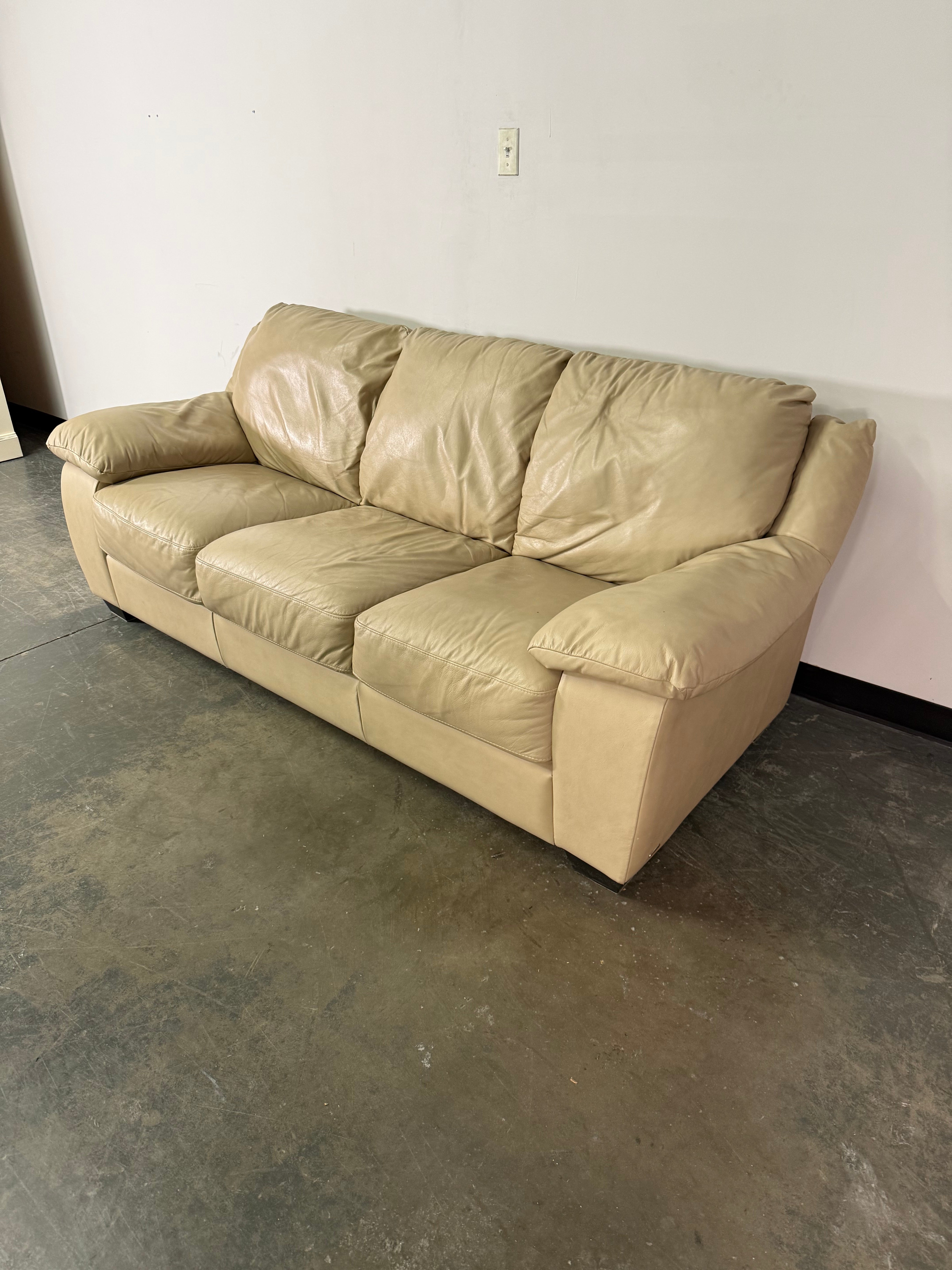 Classic Comfort Tan Leather Sofa