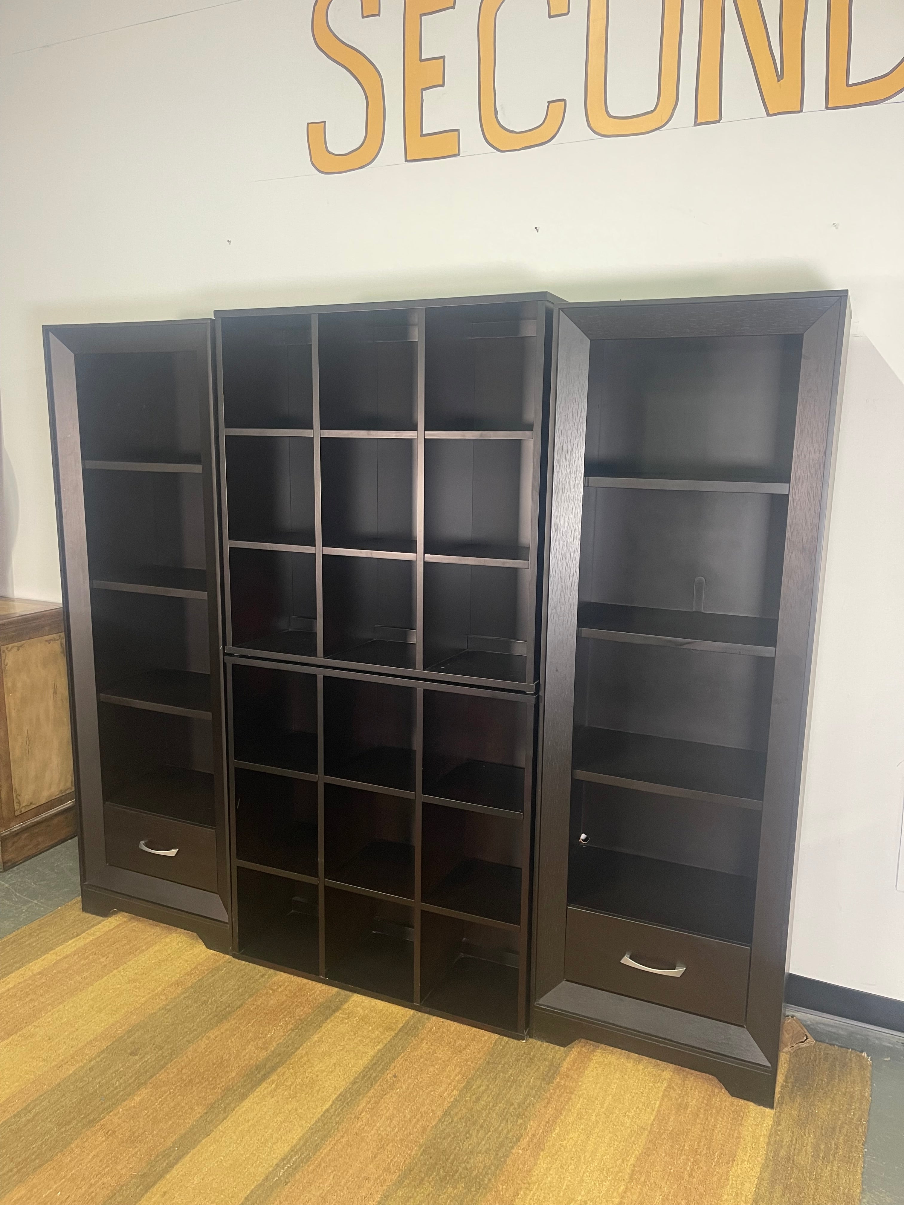 Espresso 4-Piece Wall Unit Set (2 Bookshelves + 2 Cube Storage)