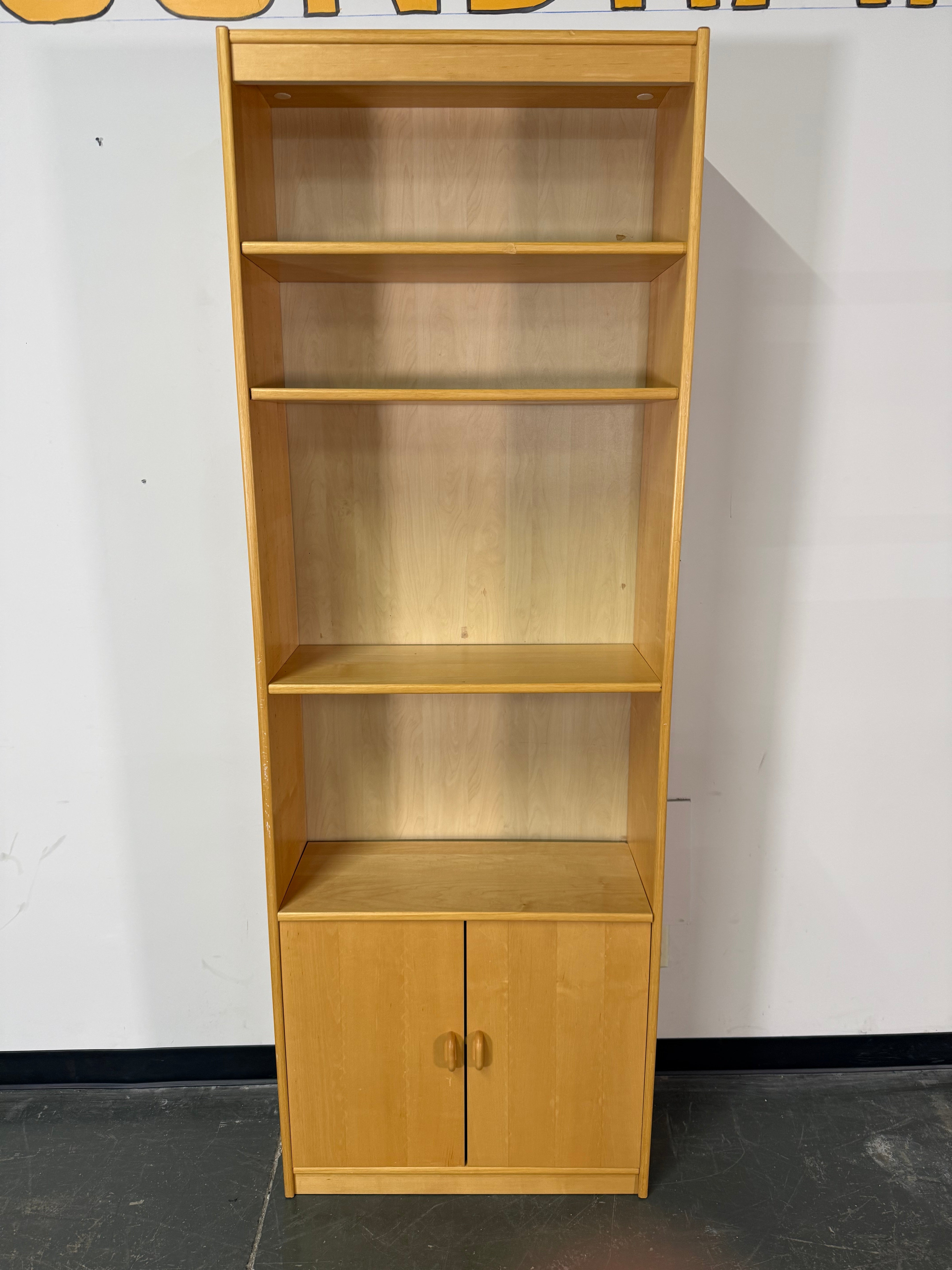 Tall Modern Bookcase w Storage Cabinet (Maple Finish)