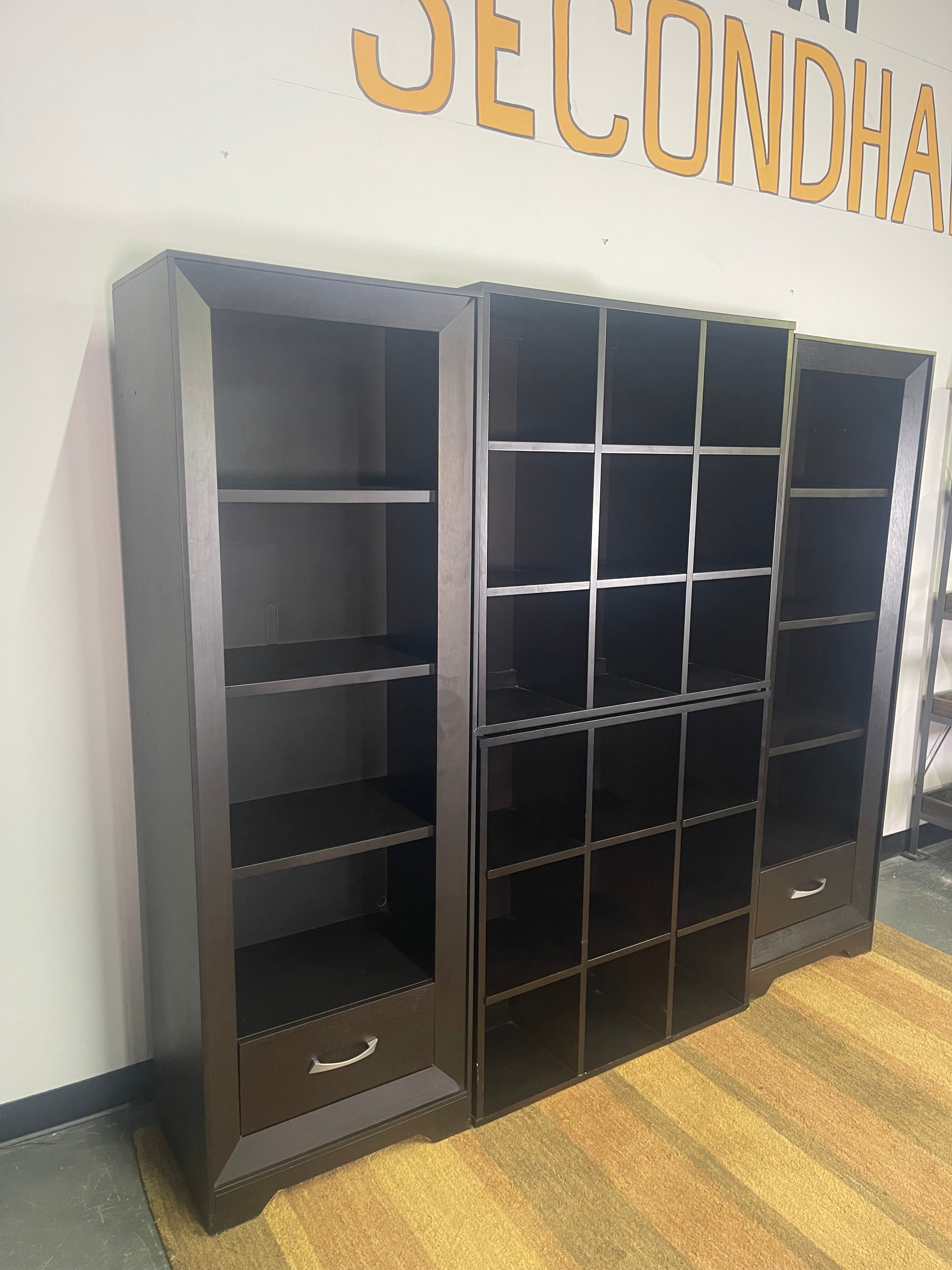 Espresso 4-Piece Wall Unit Set (2 Bookshelves + 2 Cube Storage)