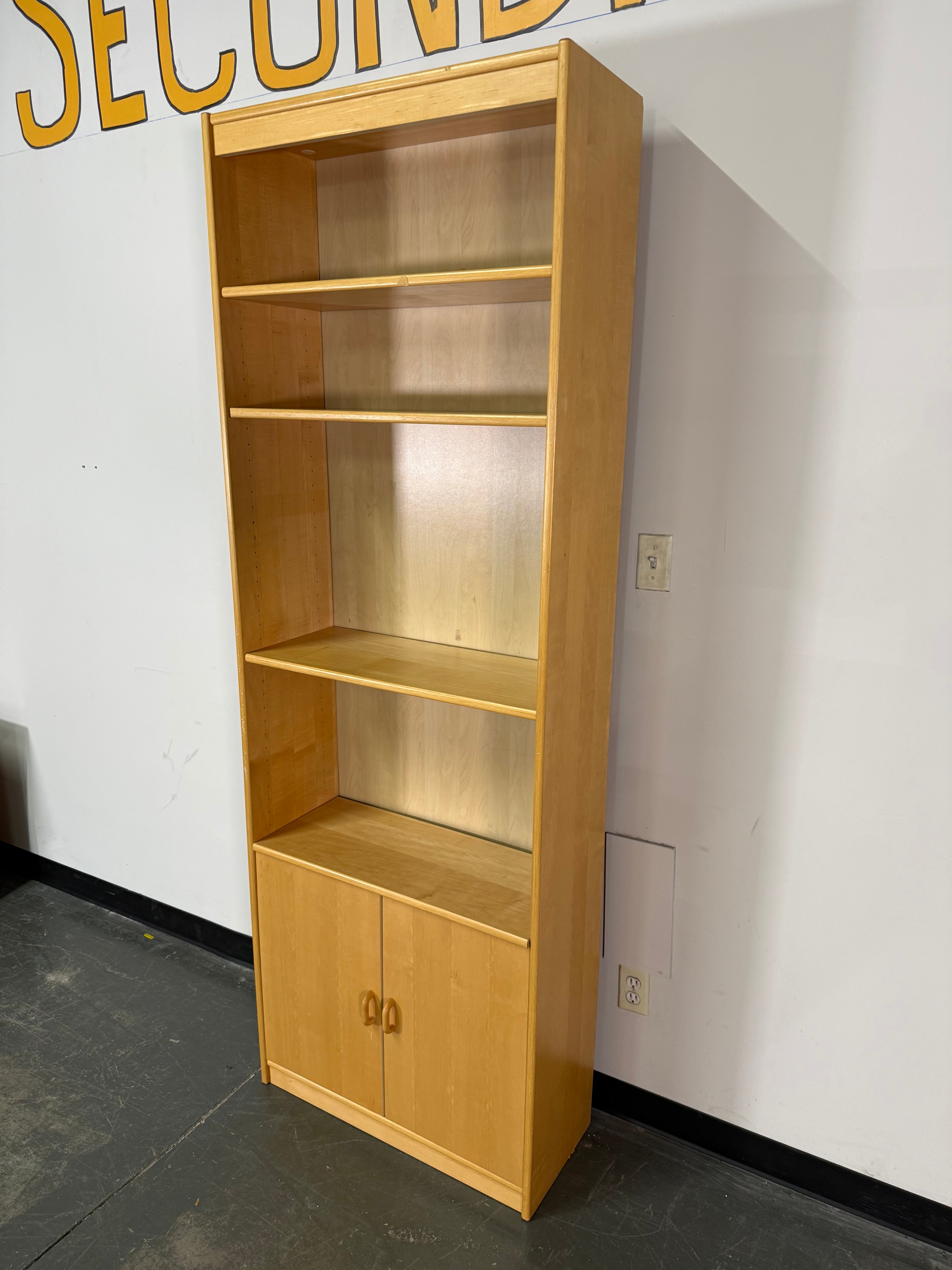 Tall Modern Bookcase w Storage Cabinet (Maple Finish)